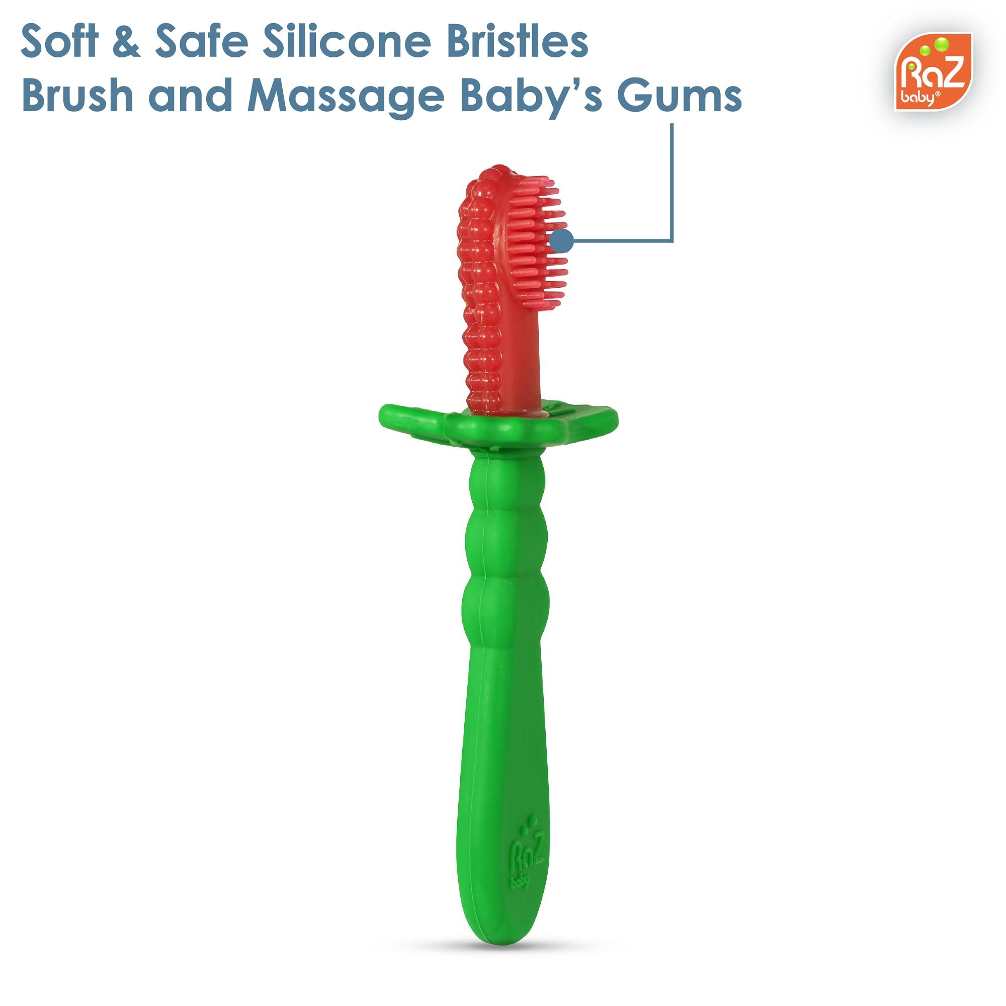 RaZbaby RaZBerry Silicone Baby Toothbrush – Multi-Textured Teething Toy & Gentle Cleaning Brush for Infants – BPA-Free, Easy-Grip Design for Early Oral Care – Dishwasher & Sterilizer Safe – Perfect for Teething Relief, Self-Brushing Practice & Baby Gum Massage at Home or On-the-Go