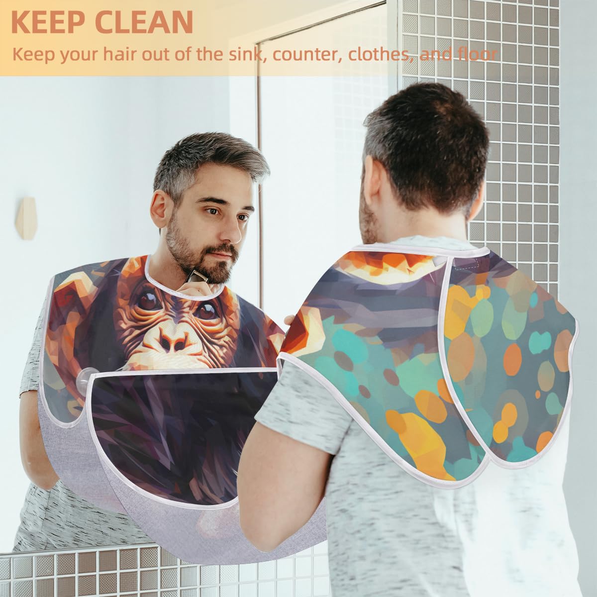 Men's Animal Graffiti Beard Shaving Bib - Waterproof Hair Dye & Makeup Apron for Barbers & Stylists - Sink Hair Catcher & Beard Trimming Tool - Perfect Gift for Grooming & Salon Use
