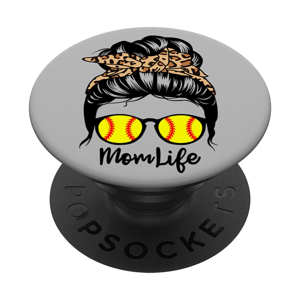 Funny Softball Mom PopSockets Swappable PopGrip - Messy Bun Hair Design for Baseball Moms - Perfect for Game Days, Team Spirit & Mom Life Accessories