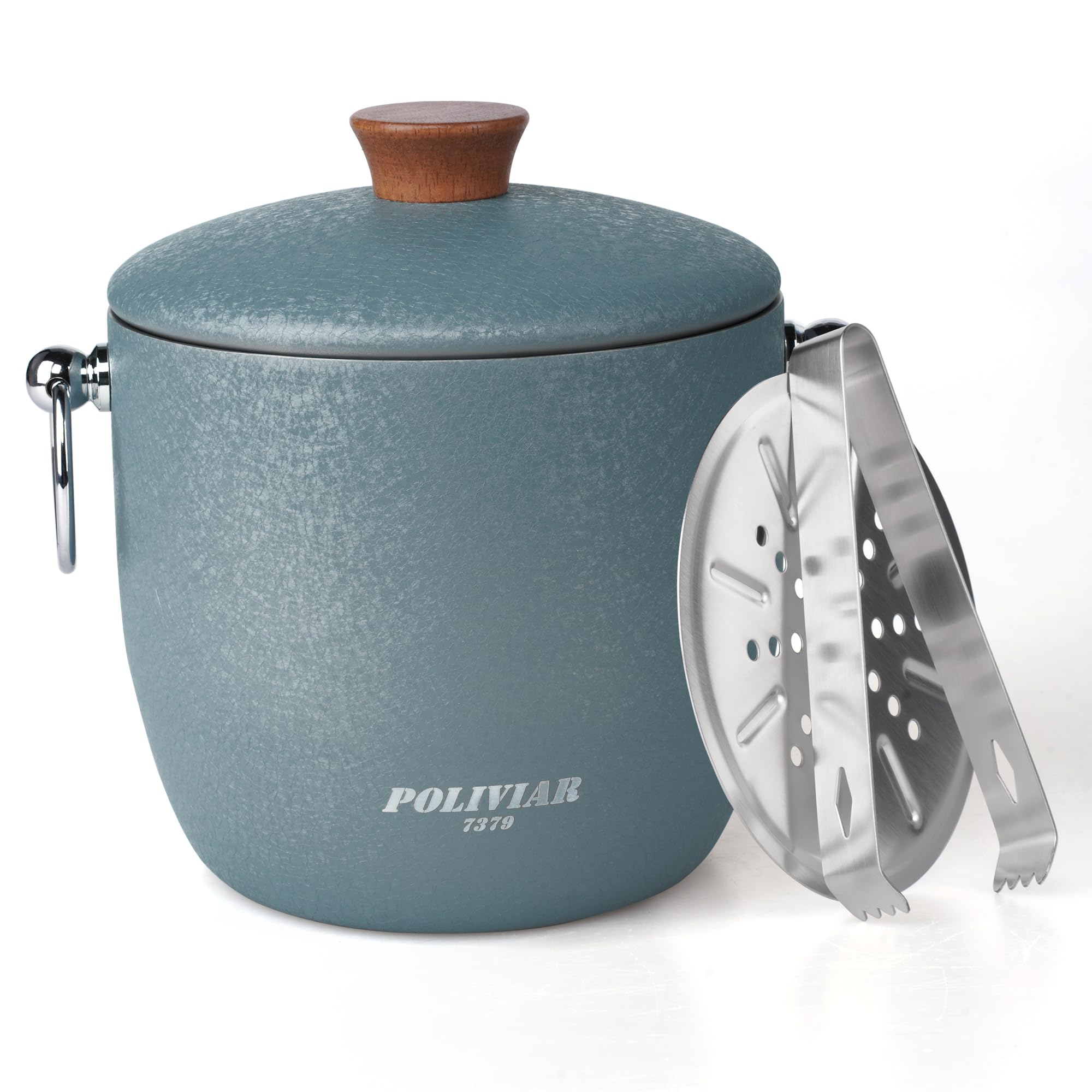 POLIVIAR 2.5L Stainless Steel Ice Bucket with Lid - Double Wall Insulated Cocktail Ice Bucket with Tong & Strainer - Perfect for Home Bars, Parties, Weddings & Outdoor Events - Keeps Ice Cold Longer for Drinks & Beverages