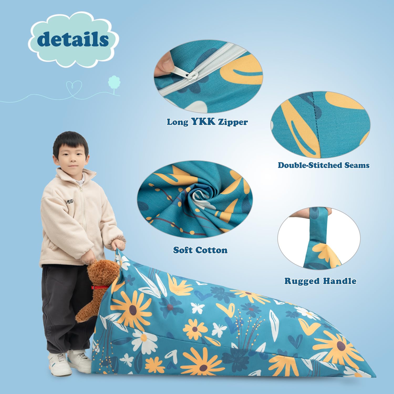 LOLOMLO Extra Large Stuffed Animal Storage Bean Bag Chair Cover - 52