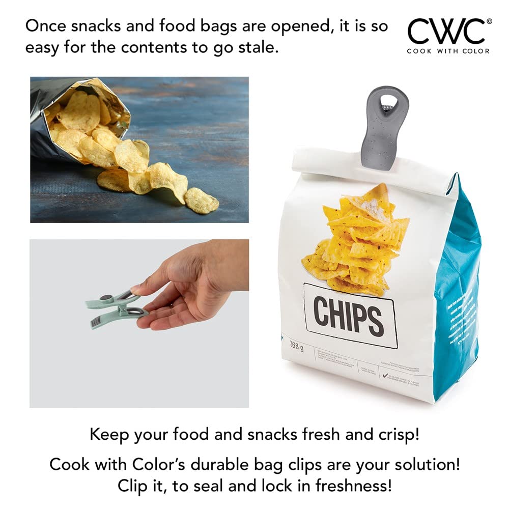Magnetic Airtight Food Bag Clips - 10 Pack Speckled Gray & Teal Kitchen Storage Clips for Bread, Snacks, Chips | Perfect for Pantry Organization, Picnics & Travel Food Storage