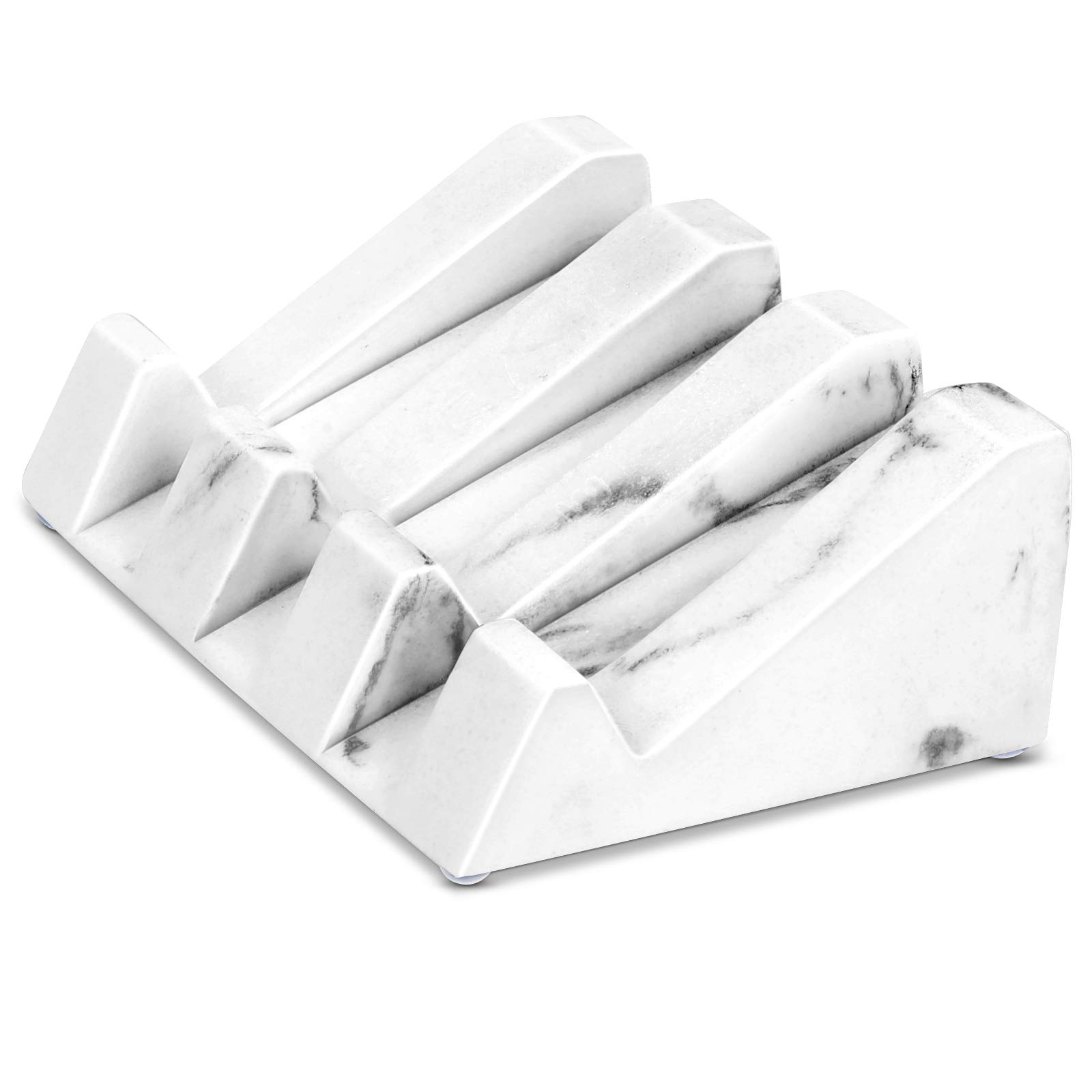 White Marble Soap Dish with Drain - Self Draining Soap Holder Tray for Bathroom & Shower - Modern Waterfall Design Bar Soap Saver - Easy Clean Bath Accessories for Sink Countertop Decor