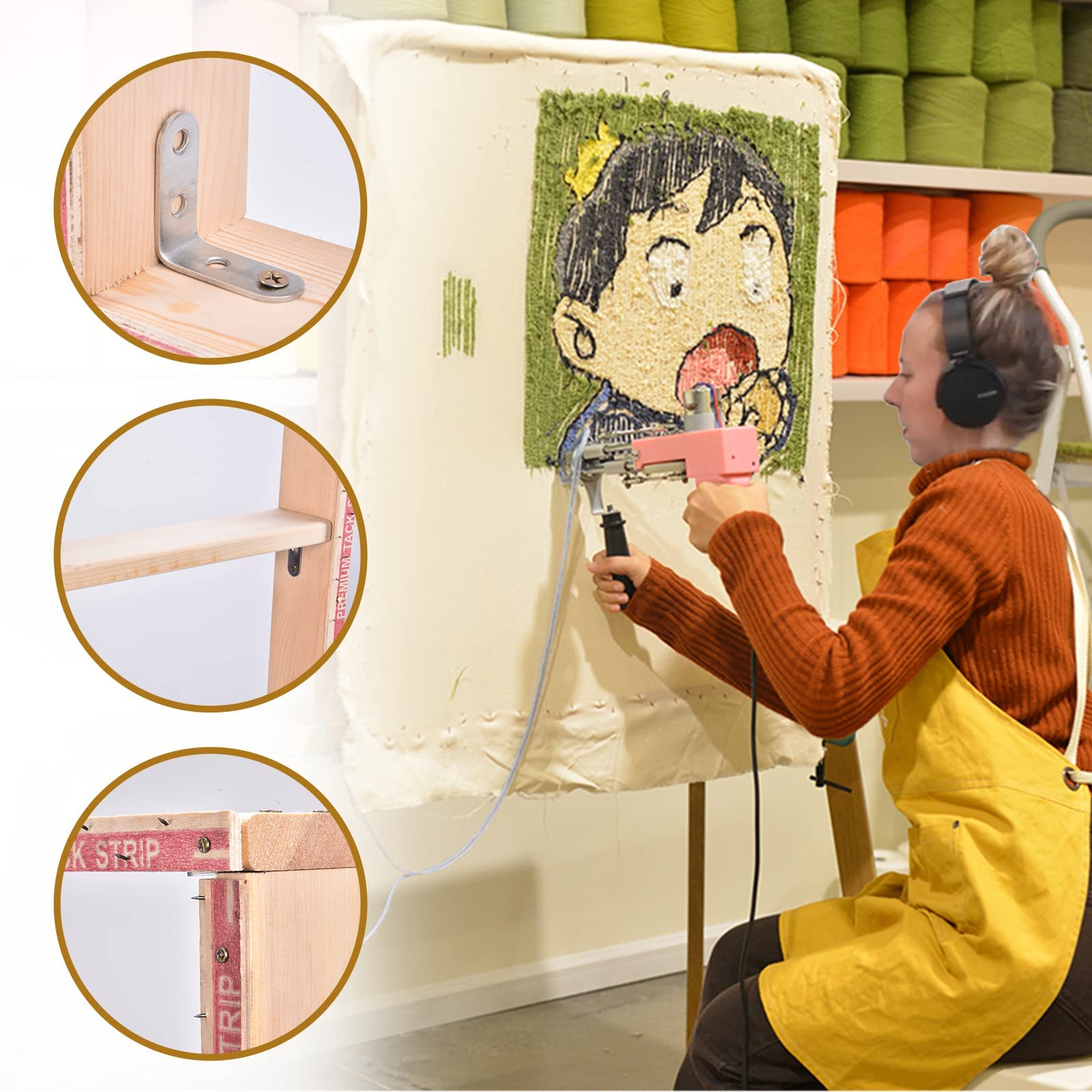 ZIOKOK 27.6 x 27.6 Inches Solid Wood Tufting Gun Frame - Large Rug Making Stand for DIY Crafts, Embroidery & Sewing | Perfect for Electric Carpet Gun Machine & Tabletop Display | Home Decor, Wall Art & Handmade Gift Projects