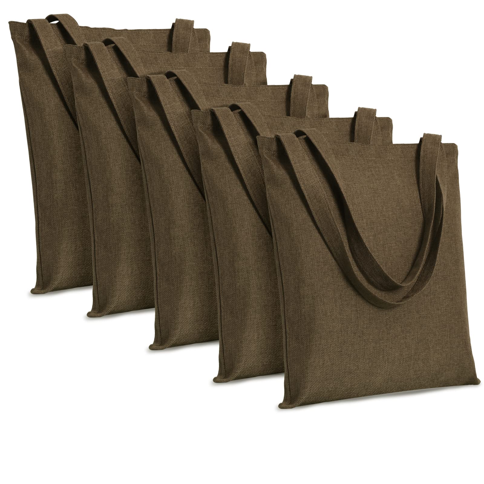 5 Pack Super Durable Reusable Blank Tote Bags with Handles - Large Linen Fabric Grocery Shopping Bags, Machine Washable for Women, DIY Crafts & Gift Wrapping (Perfect for Groceries, Beach Trips & Farmers Market)