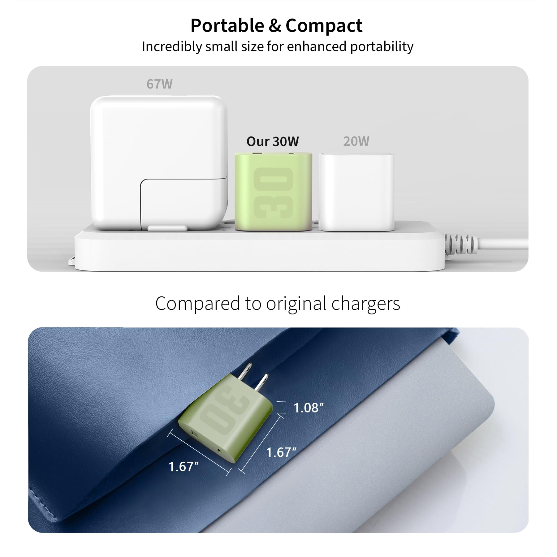 30W USB C GaN Fast Charger for iPhone 15 Pro/Pro Max - Dual Port PD Wall Charger with 5ft USB C to C Cable - Compatible with iPad Pro, iPad 10th & More - Perfect for Travel, Office & Home Charging
