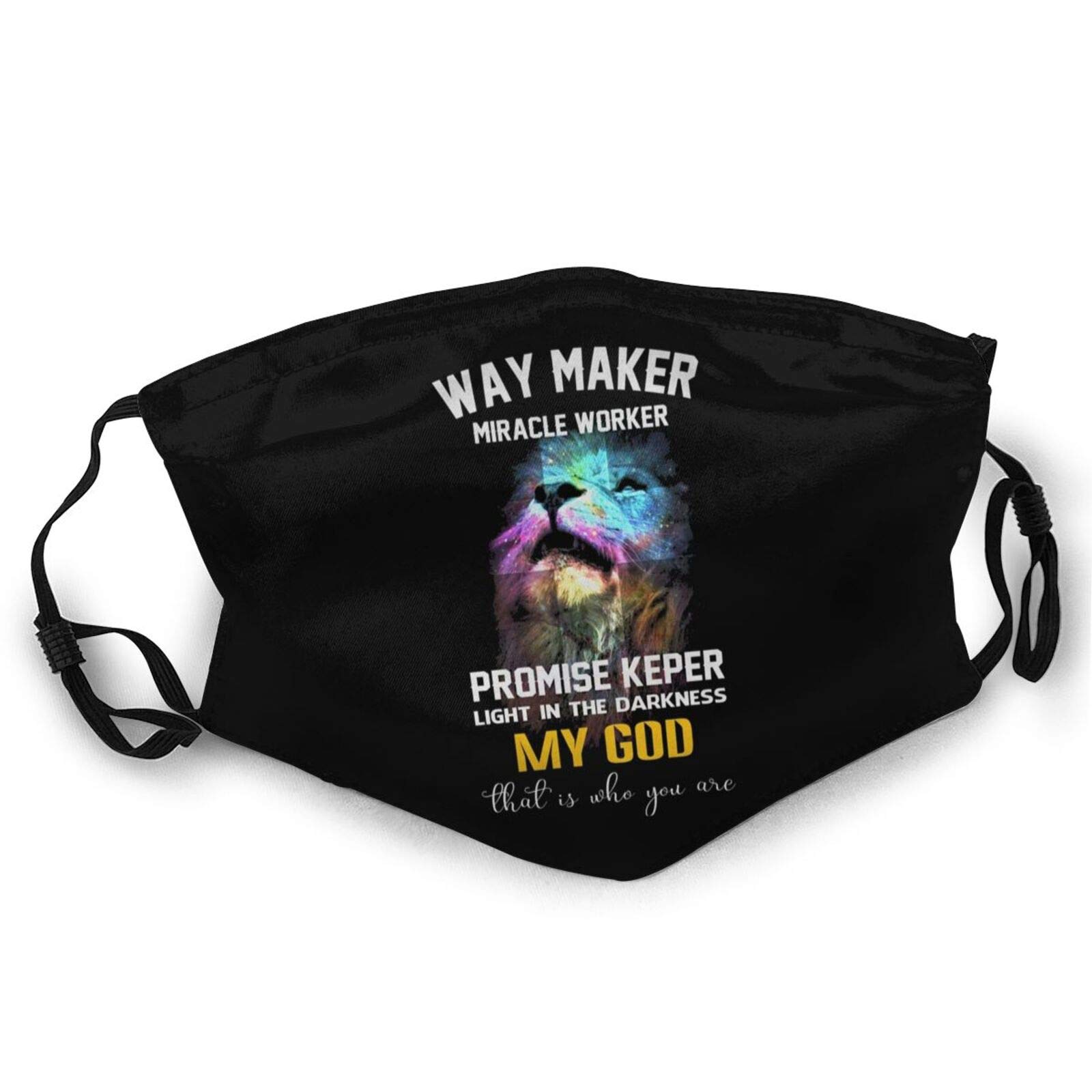 Jesus Way Maker Miracle Worker Promise Keeper Light in The Darkness Funny Unisex Washable Adult Dust Mask - Black Reusable Face Cover for Church, Bible Study & Christian Events