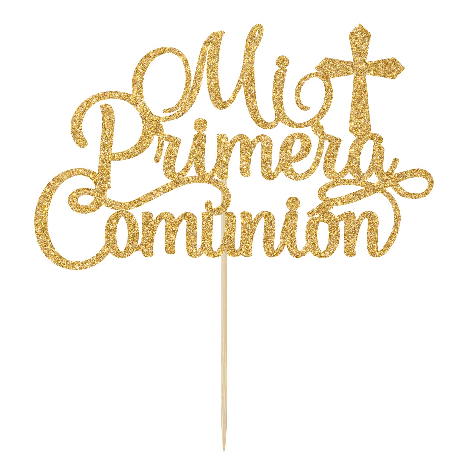 First Holy Communion Cake Topper - Baptism & Christening Party Decorations - Gold Glitter God Bless This Child Cake Decor for Wedding & Baby Shower | Perfect for Religious Celebrations & Special Occasions