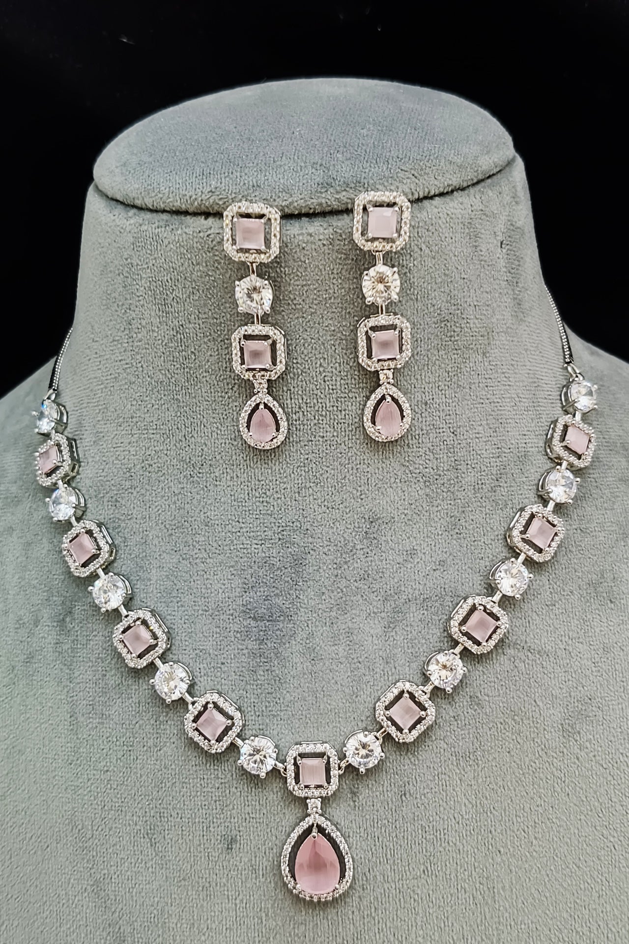 D169 American Diamond Necklace & Earrings Set - 18K Gold Plated Cubic Zirconia Jewelry for Women, Perfect for Weddings, Anniversaries & Special Occasions