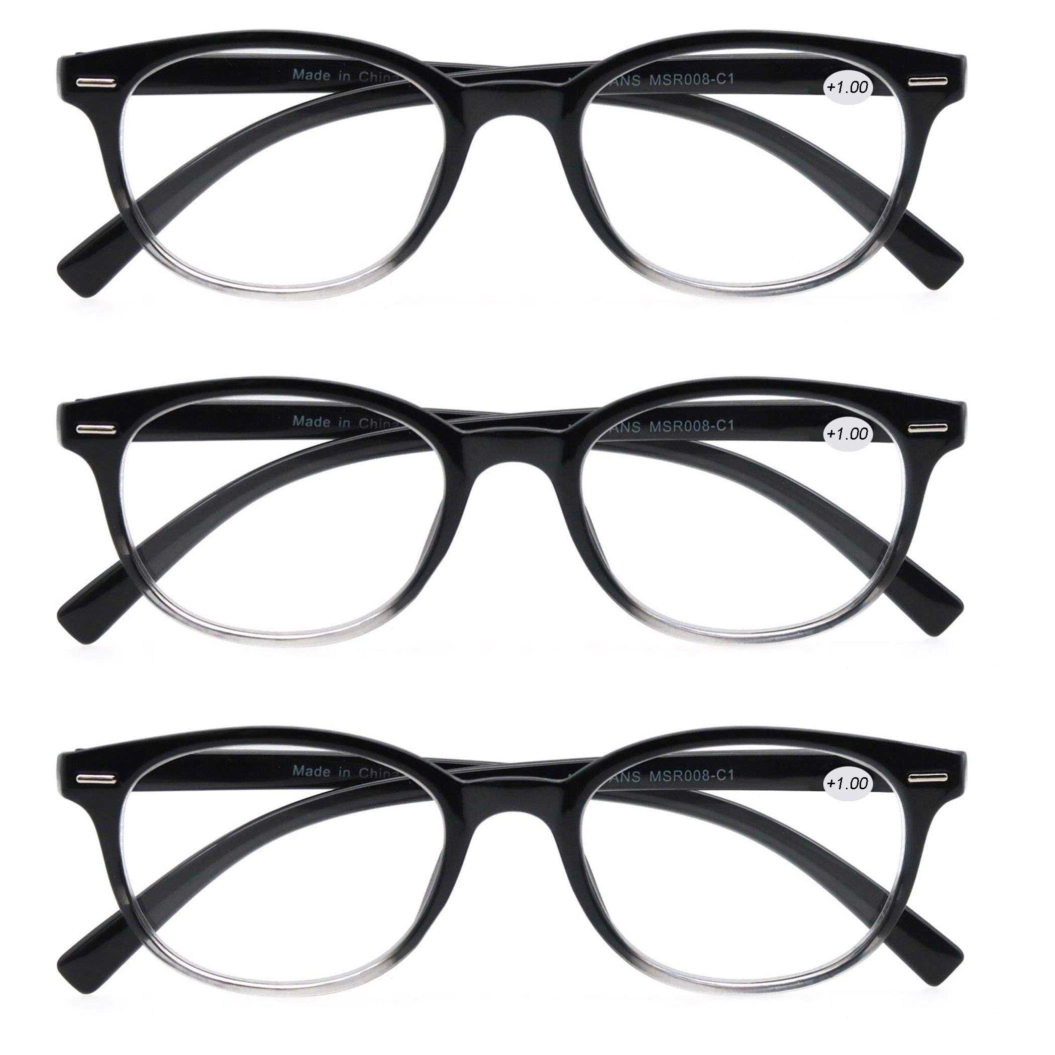 MODFANS Round Stylish Reading Glasses - 3 Pairs with Spring Hinge - Fashionable Readers for Men & Women +1.50 Magnification - Perfect for Reading Books, Using Smartphones & Working on Computers