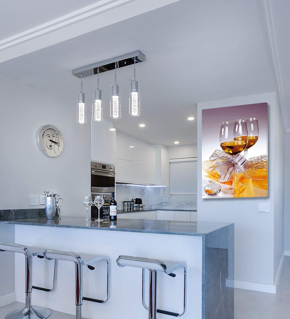 Looife 32x48 Inch Kitchen Wine Bottle Canvas Wall Art - Whiskey Cup with Bow-Knot Picture Prints, Modern Art Deco Wall Decor for Dining Room, Bar & Home - Perfect for Wine Lovers & Entertaining Guests