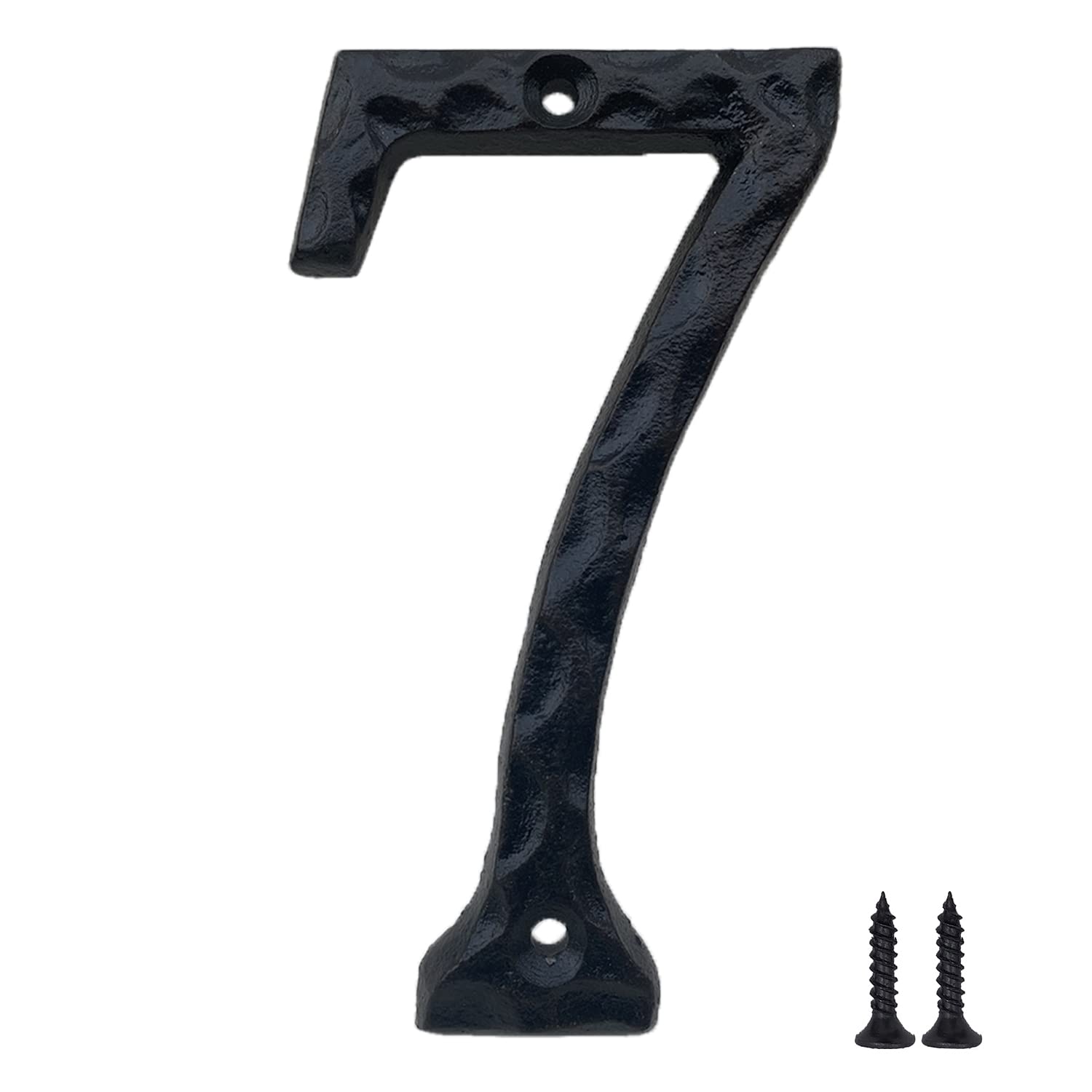 5.6 Inch Hammered Cast Iron House Number 7 - Rustic Outdoor Address Plaque for Home, Garden, and Mailbox Decoration