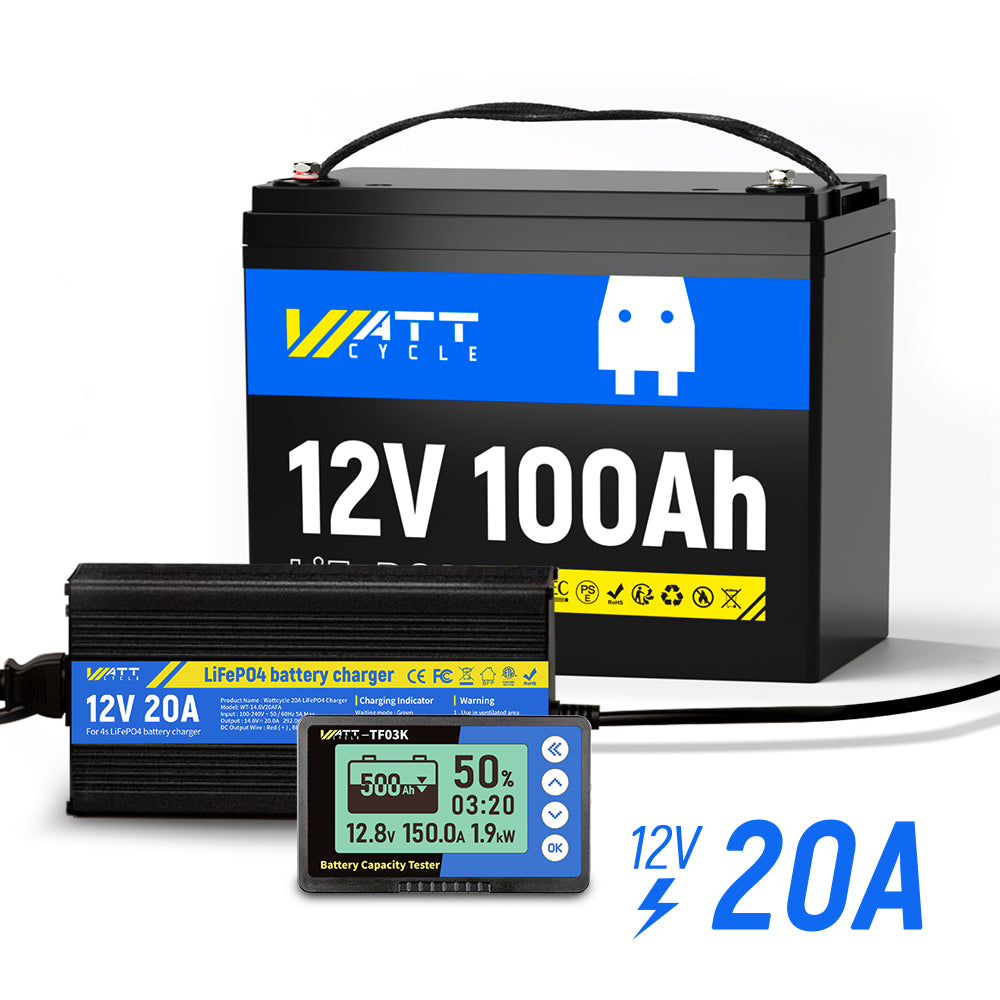 12V 100Ah Group 24 LiFePO4 Deep Cycle Battery Kit with 500A Bluetooth Battery Monitor - Perfect for RVs, Marine Boats, Solar Power Systems & Off-Grid Applications