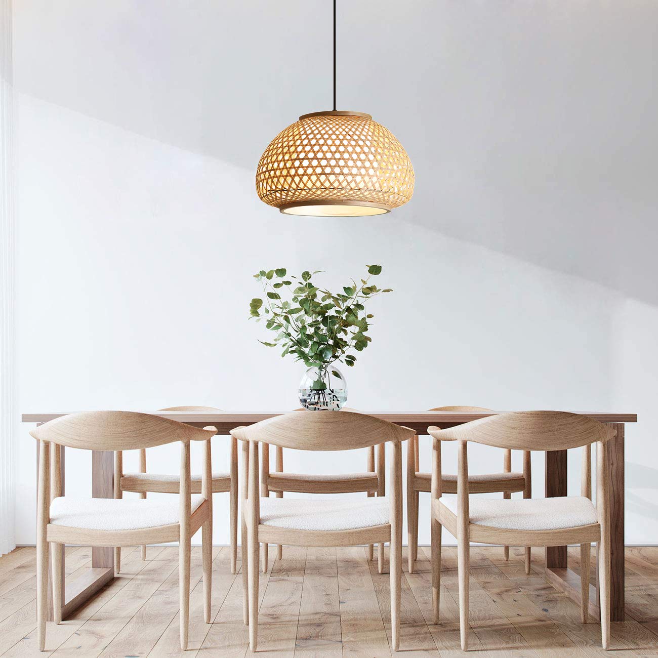 KWOKING Handmade Retro Bamboo Dome Flush Mount Ceiling Light - 19.5
