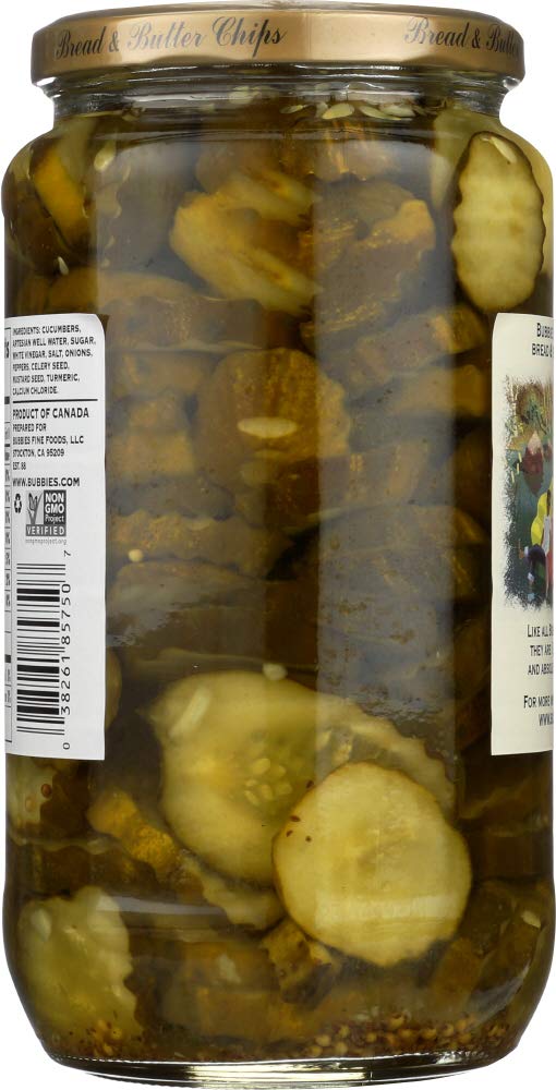 Bubbies Bread & Butter Pickle Chips 33 Oz - Crunchy Sweet & Tangy Pickles for Sandwiches, Burgers & Snacking - Pack of 1