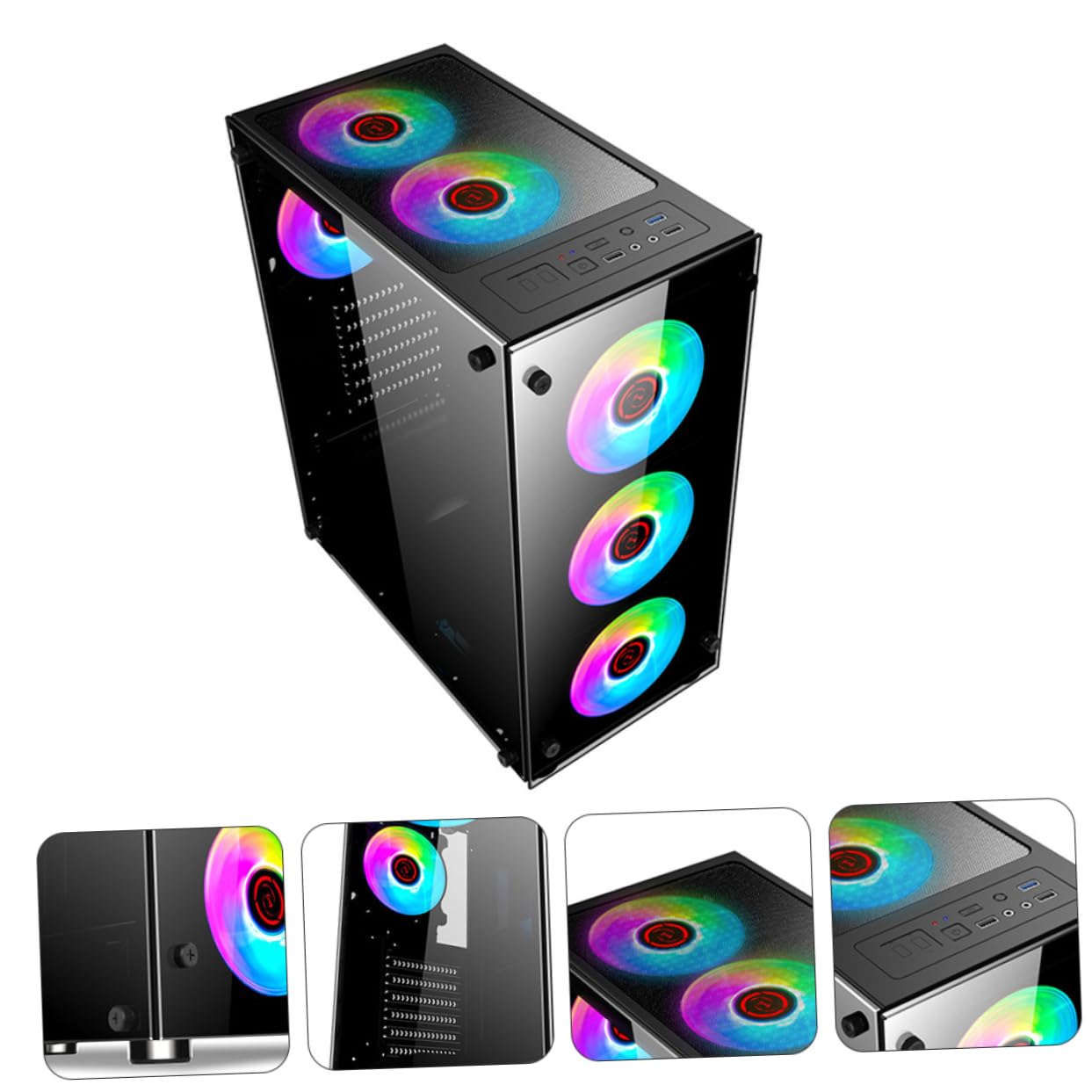 Mikikit Computer Case - High Performance PC Chassis for Home & Gaming - Durable ATX Mid Tower Case with Tempered Glass & RGB Lighting - Perfect for Gaming Rigs, Workstations, and Internet Cafes