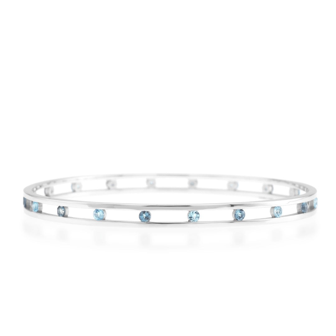Swiss Blue Topaz Carousel Bangle - Elegant Sterling Silver Stackable Bracelet for Women, Perfect for Weddings, Parties & Everyday Wear