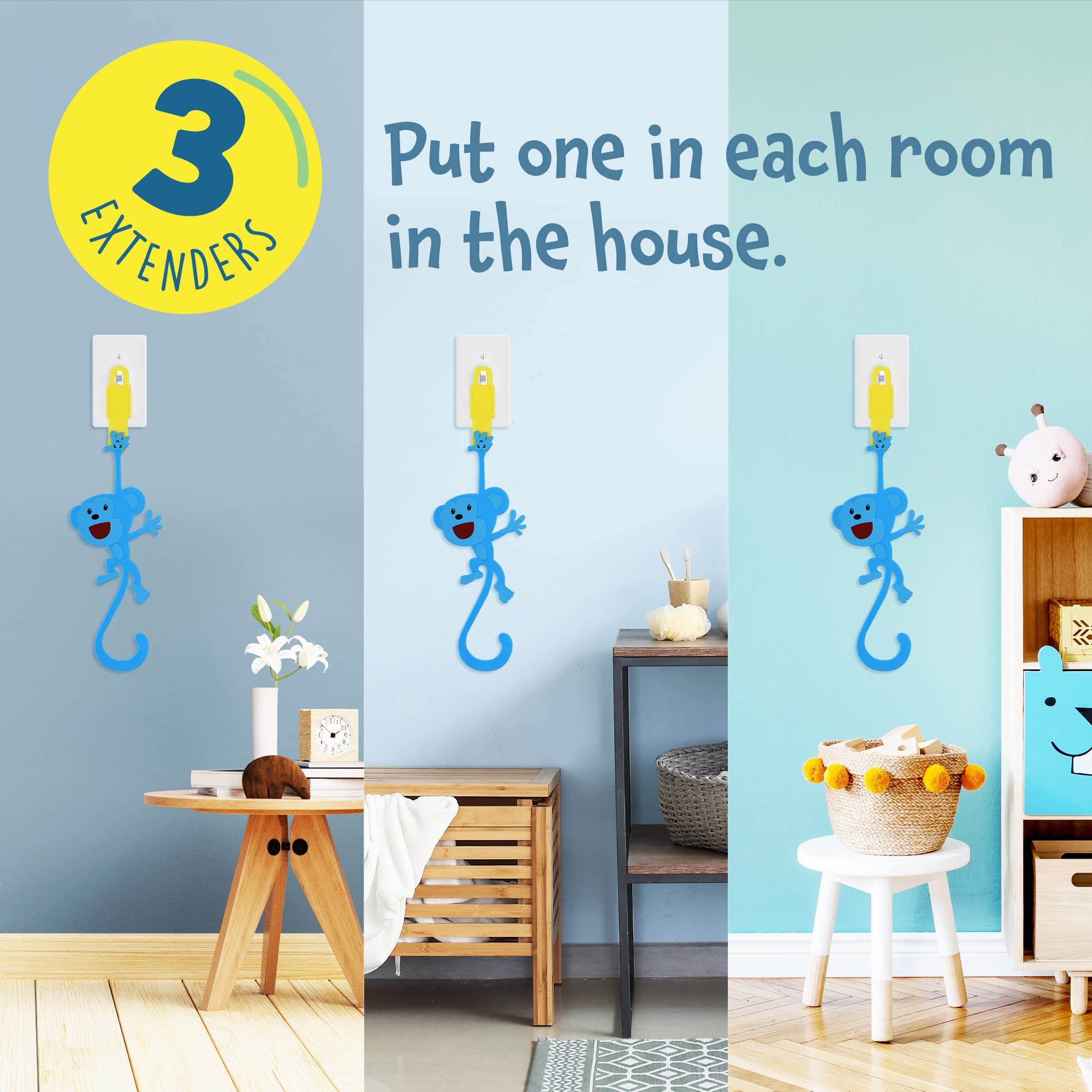 IMPRESA [3 Pack] Monkey Light Switch Extender for Kids - Toddler Light Switch Cover with Easy Grab Tail - Safe & Durable Light Switch Extender for Potty Training - Easy to Install for Home, Bedroom & Nursery