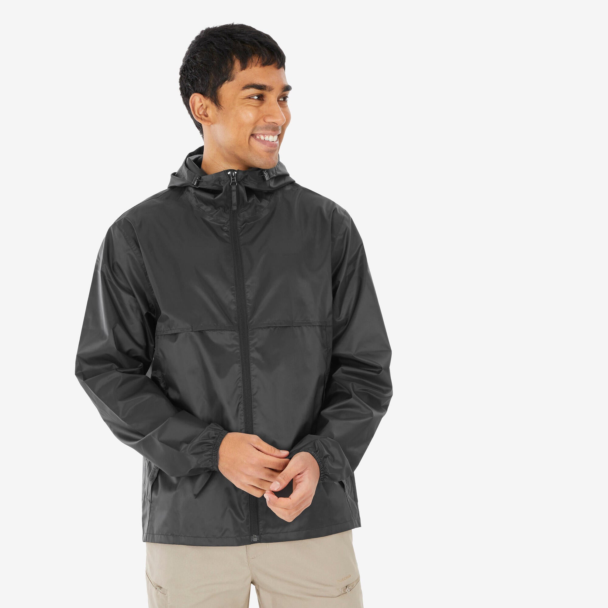 Quechua Men's Waterproof Rain Jacket - Lightweight Windproof Hiking Jacket for Outdoor Activities & Travel