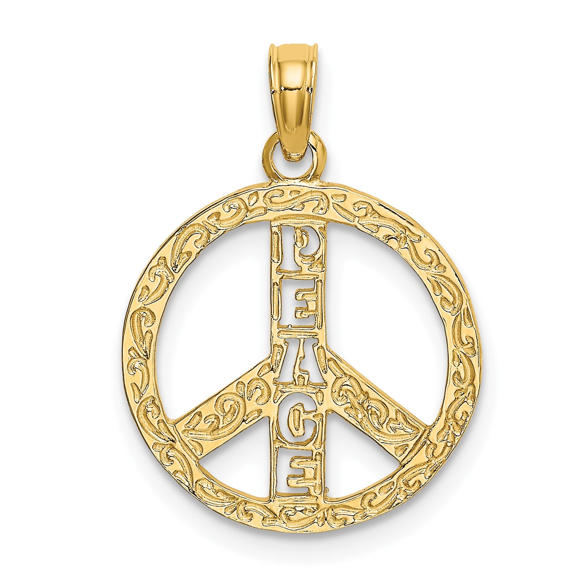 14K Solid Yellow Gold Peace Sign Necklace - Inspirational Symbol Pendant Charm for Women, Gift for Her, Hippie Jewelry for Everyday Wear & Special Occasions