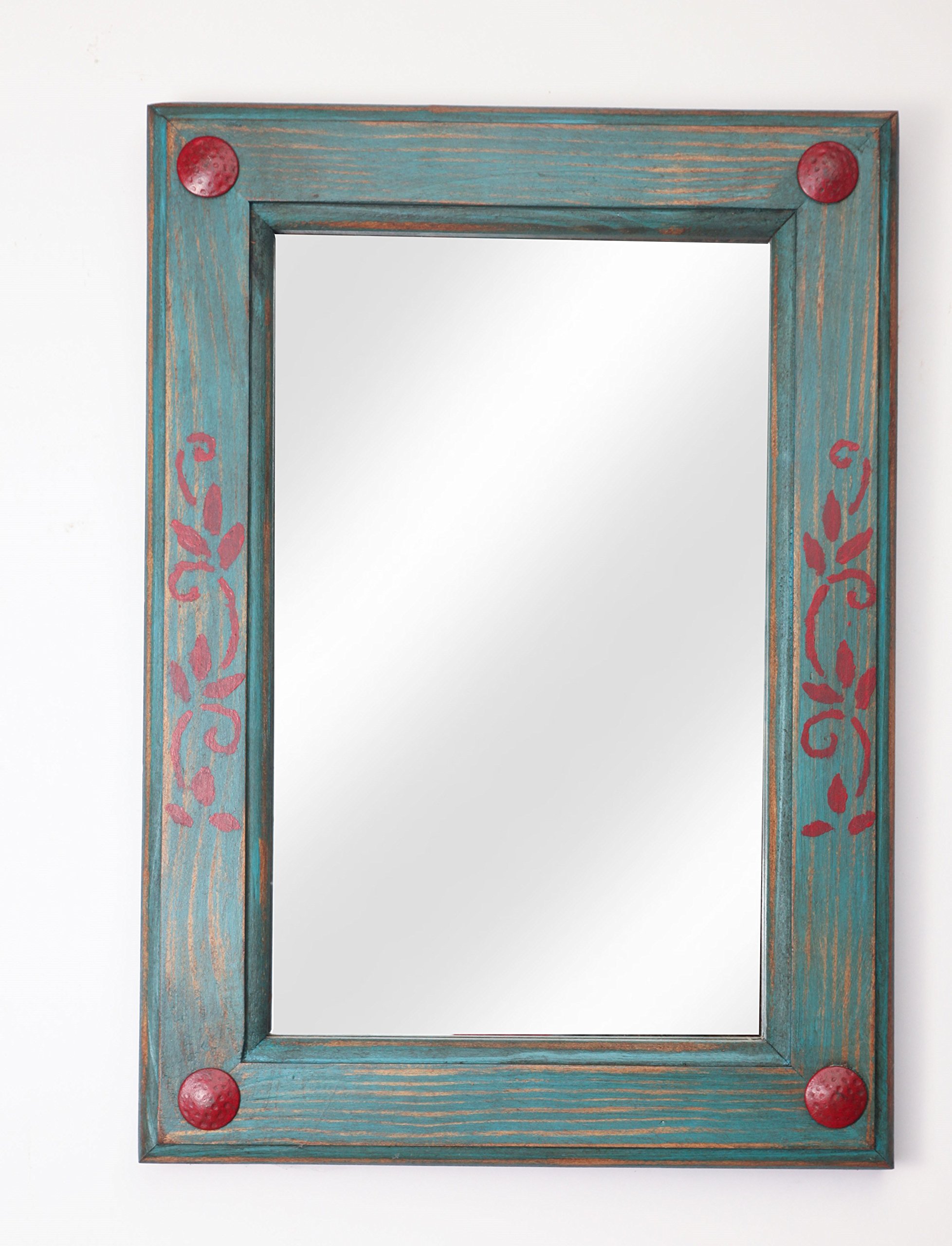 15x20 Inches Rustic Turquoise and Red Decorative Wall Mirror - Perfect for Living Room, Bedroom, or Entryway Décor
