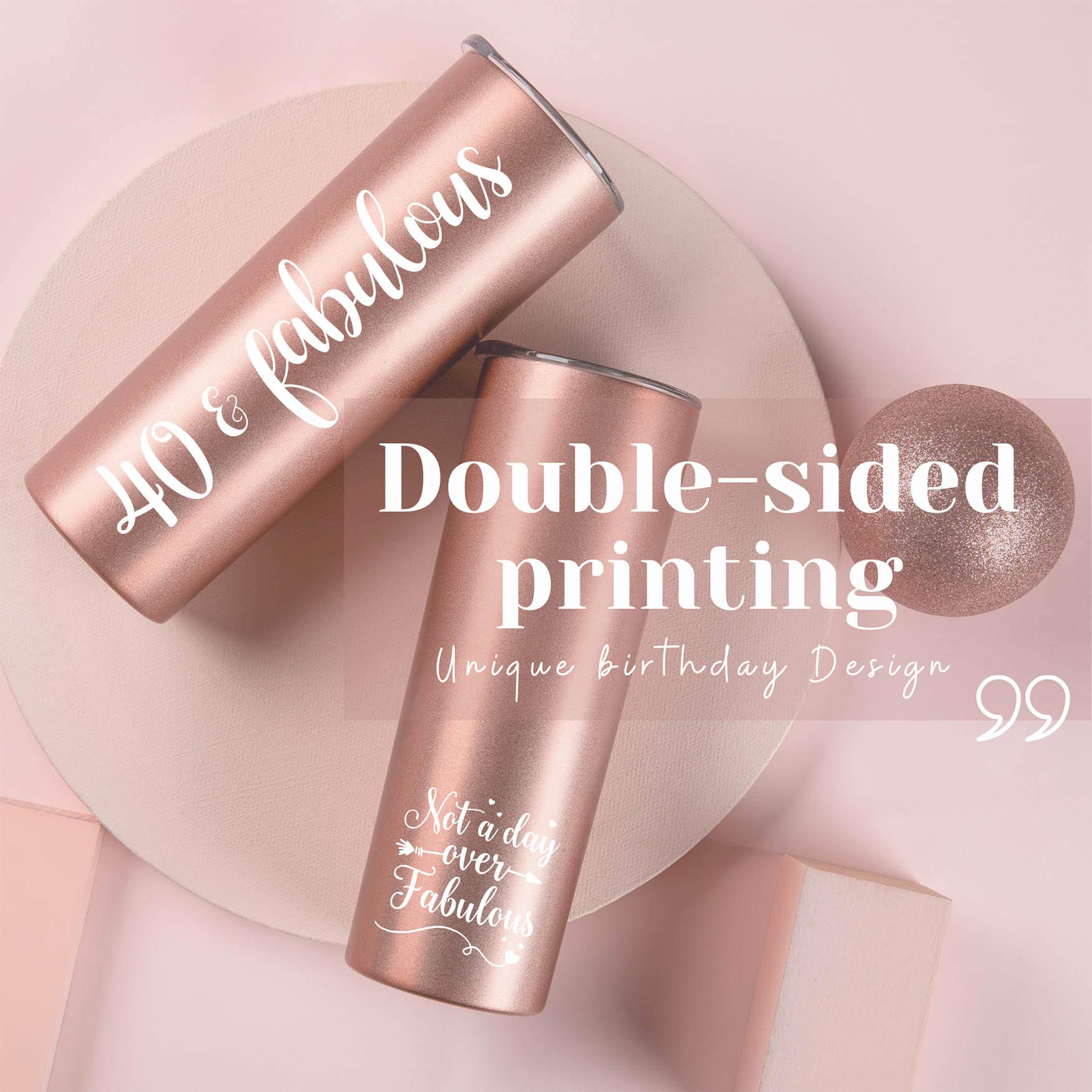 Onebttl 40th Birthday Gifts for Women - 20oz Rose Gold Tumbler with Straw | Unique & Fabulous 40th Birthday Present Ideas | Perfect for Her Milestone Celebration, Office Use, or Outdoor Adventures