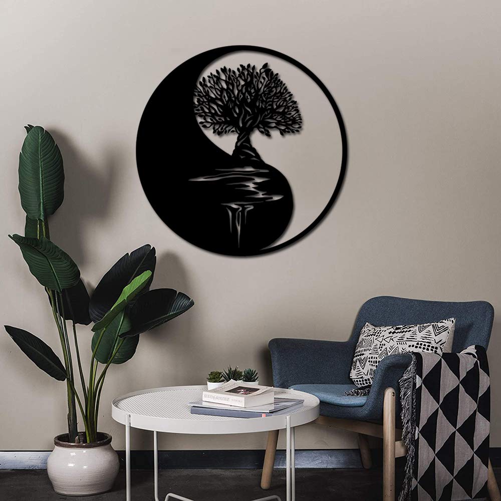 SPPRANDOM Metal Wall Art Decor - Tree of Life & Yin Yang 3D Wall Sculpture for Home, Office, Bedroom & Living Room | Modern Metal Wall Hangings & Silhouette Art | Perfect for Meditation Spaces, Yoga Rooms & Spiritual Decor