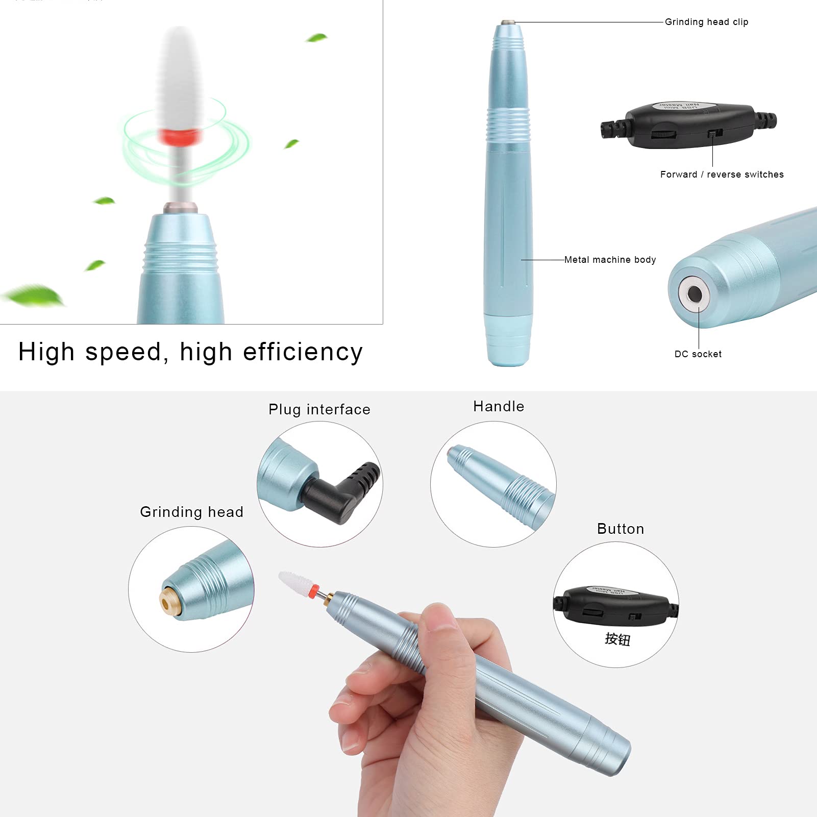 Professional Portable USB Nail Drill Kit with Polishing Bits - Electric Manicure Pedicure Machine for Home & Salon Use | Perfect for DIY Nail Care, Acrylics & Gel Extensions