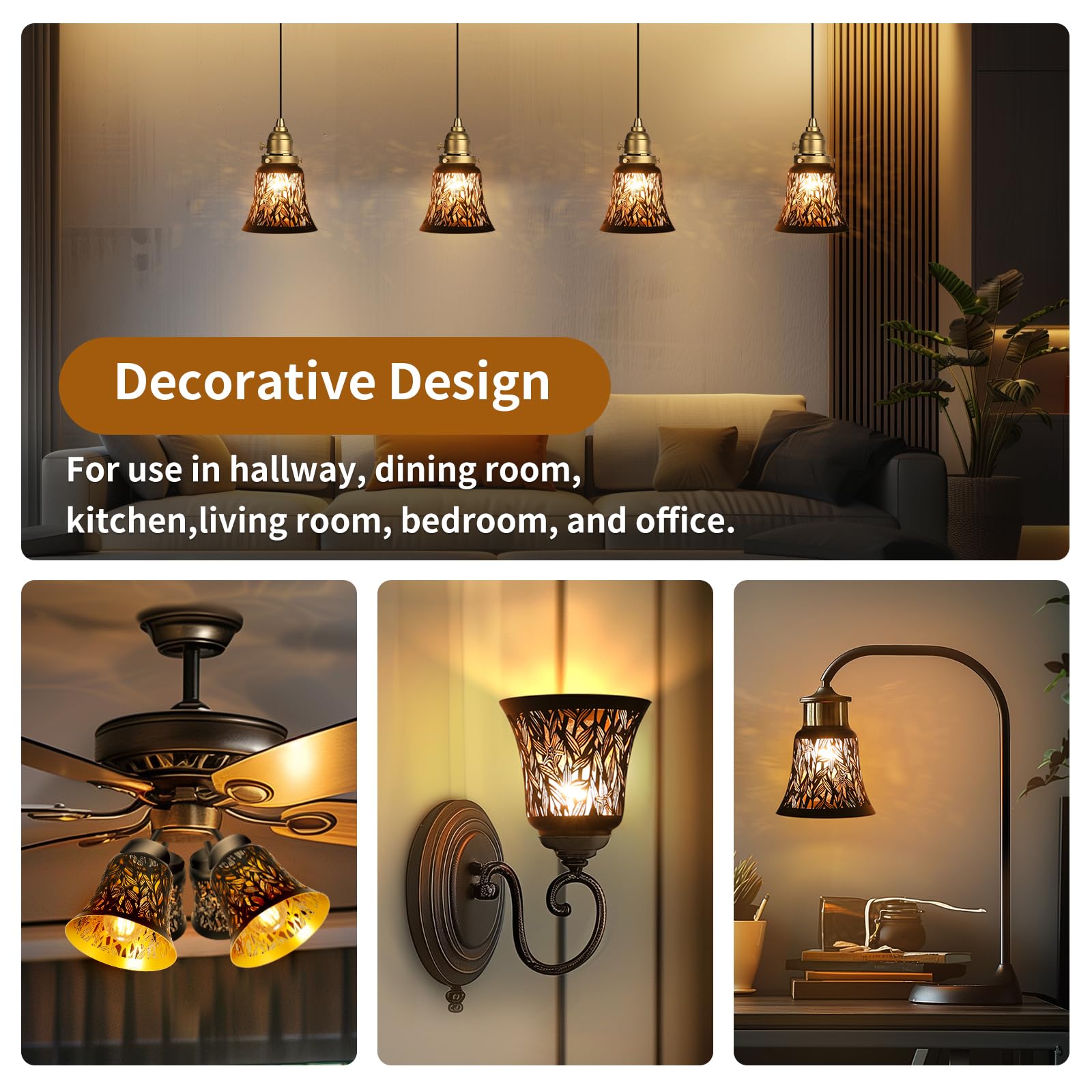 ALUCSET 4 Pack Metal Bell Shaped Pendant Light Shades - 4.72