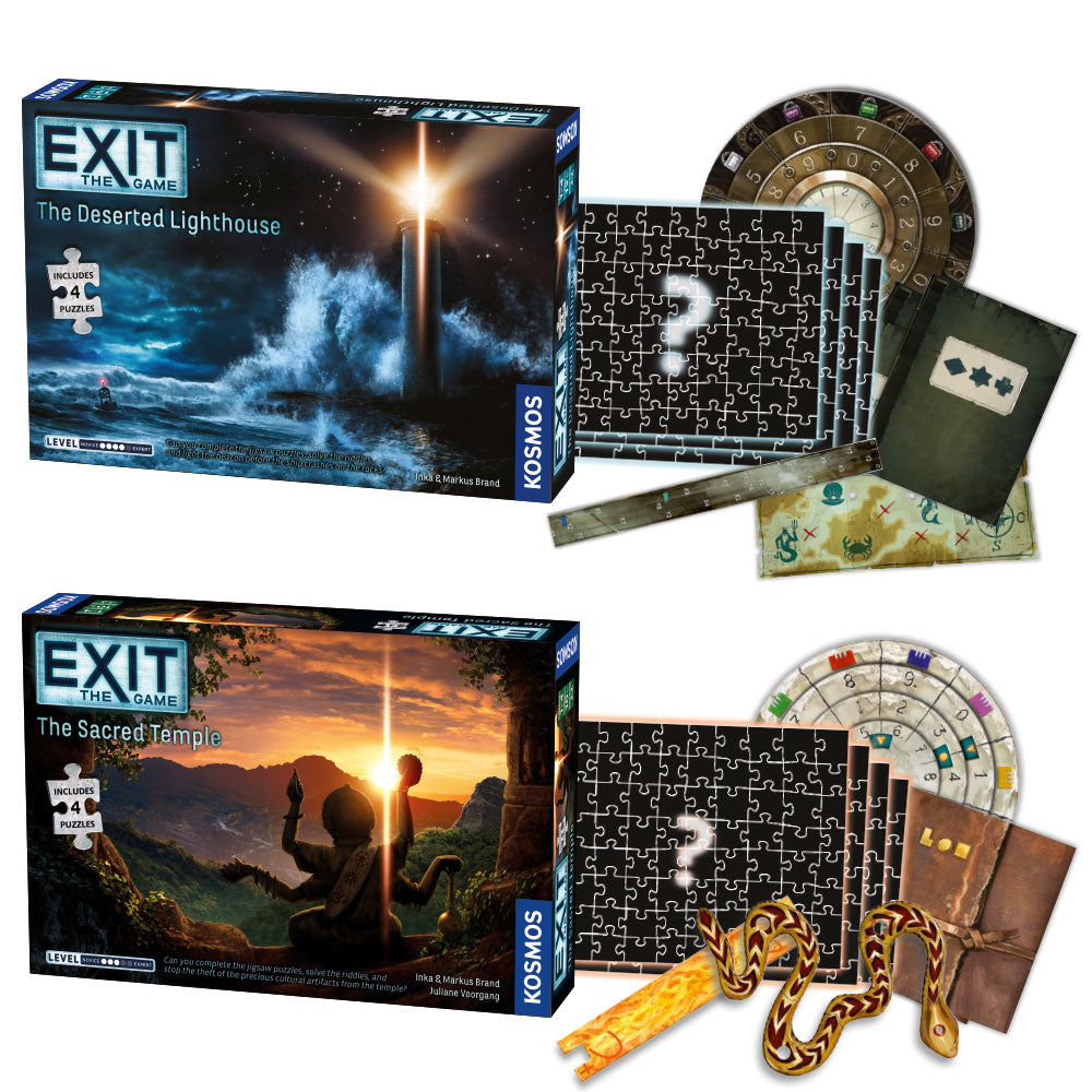 EXIT: The Game Season 5b - 2 Pack Escape Room Board Games with Jigsaw Puzzles (EXIT: The Sacred Temple & Deserted Lighthouse) | Family Game Night & Team Building Activities