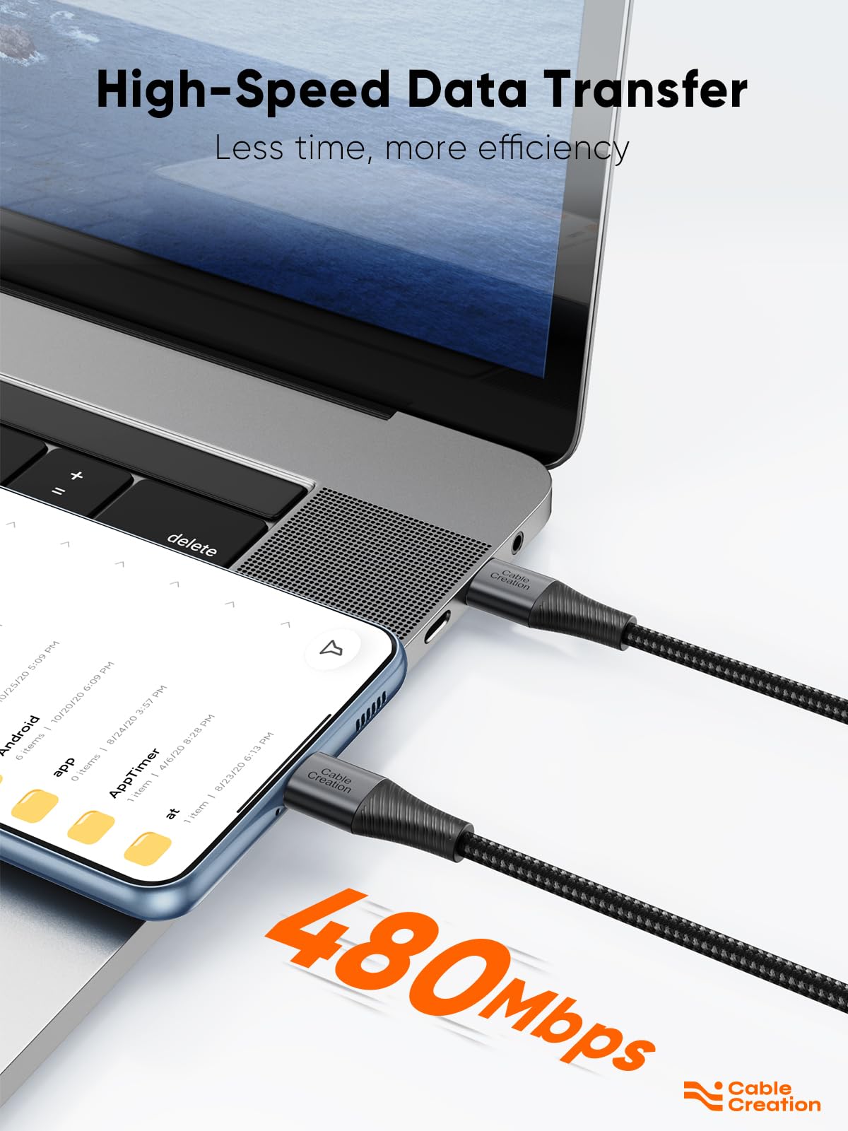 CableCreation 0.8FT USB C to USB C Fast Charging Cable 60W - Double-Braided Type C Cable Compatible with iPhone 16/15, Galaxy S23/S22/S21/Note20, MacBook, iPad Mini 6, iPad Pro 2020 - Perfect for Home, Office & Travel Charging