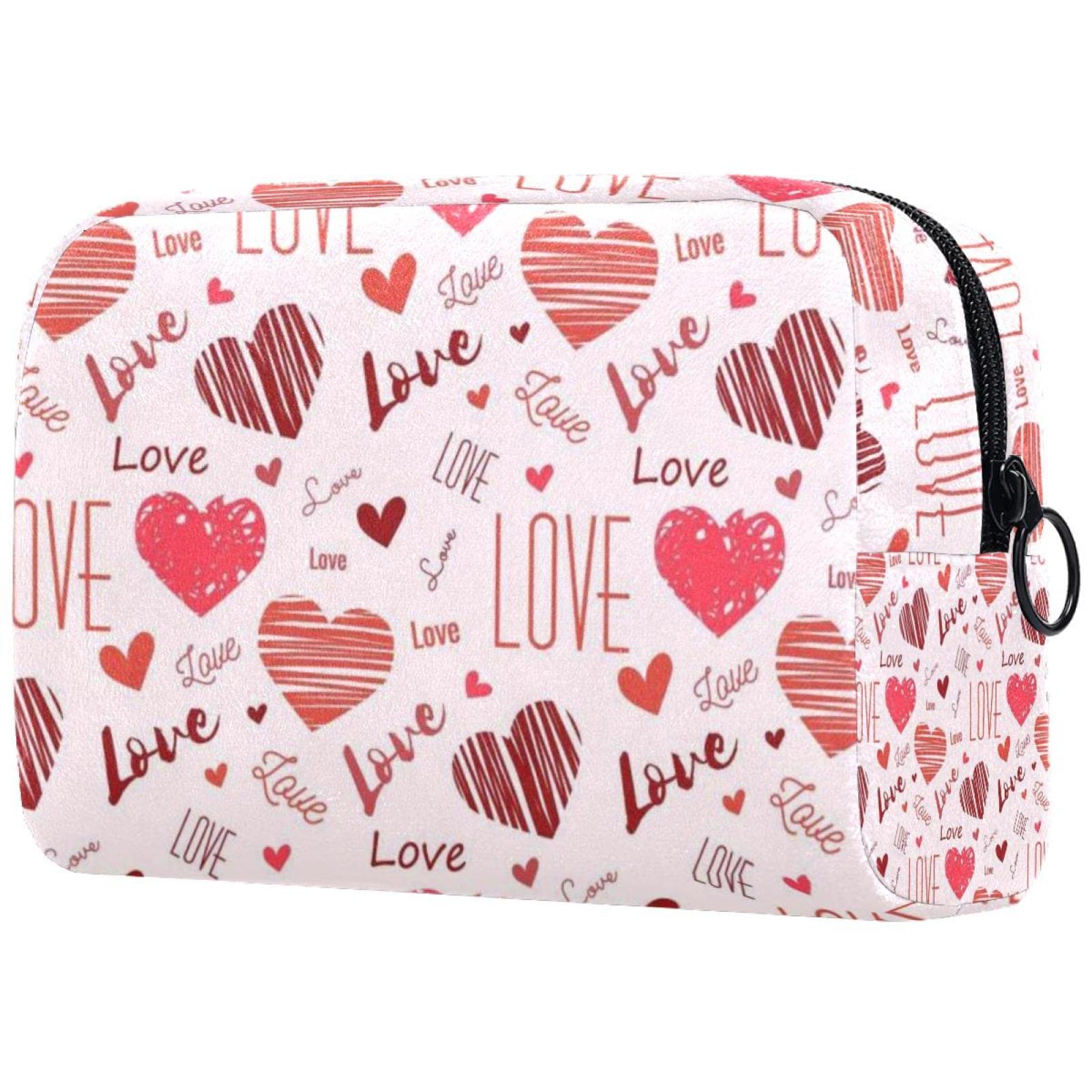 Seamless Love Pattern Makeup Bag - Waterproof Cosmetic Organizer for Travel, Professional Portable Makeup Brush Holder (Perfect for Gym, Vacation & Daily Beauty Routine)