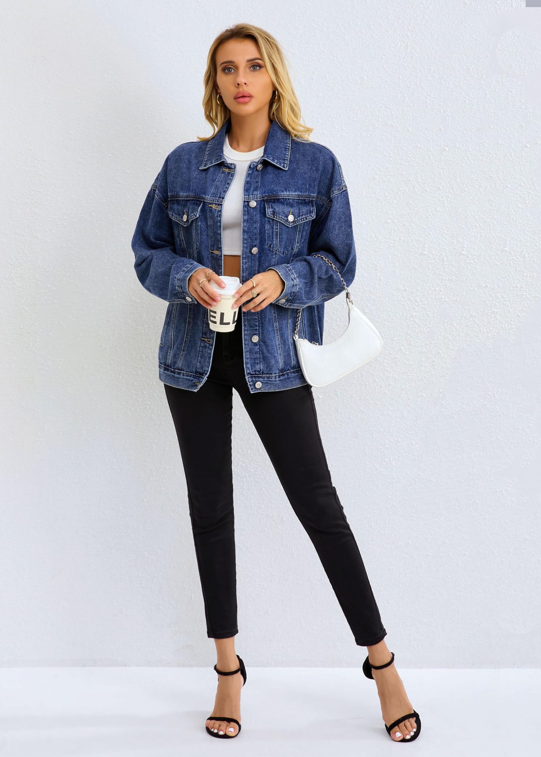 Trendy Oversized Denim Jacket for Women - Loose Fit Long Boyfriend Style Jean Coat - Perfect for Casual Outfits, Layering & Streetwear Fashion