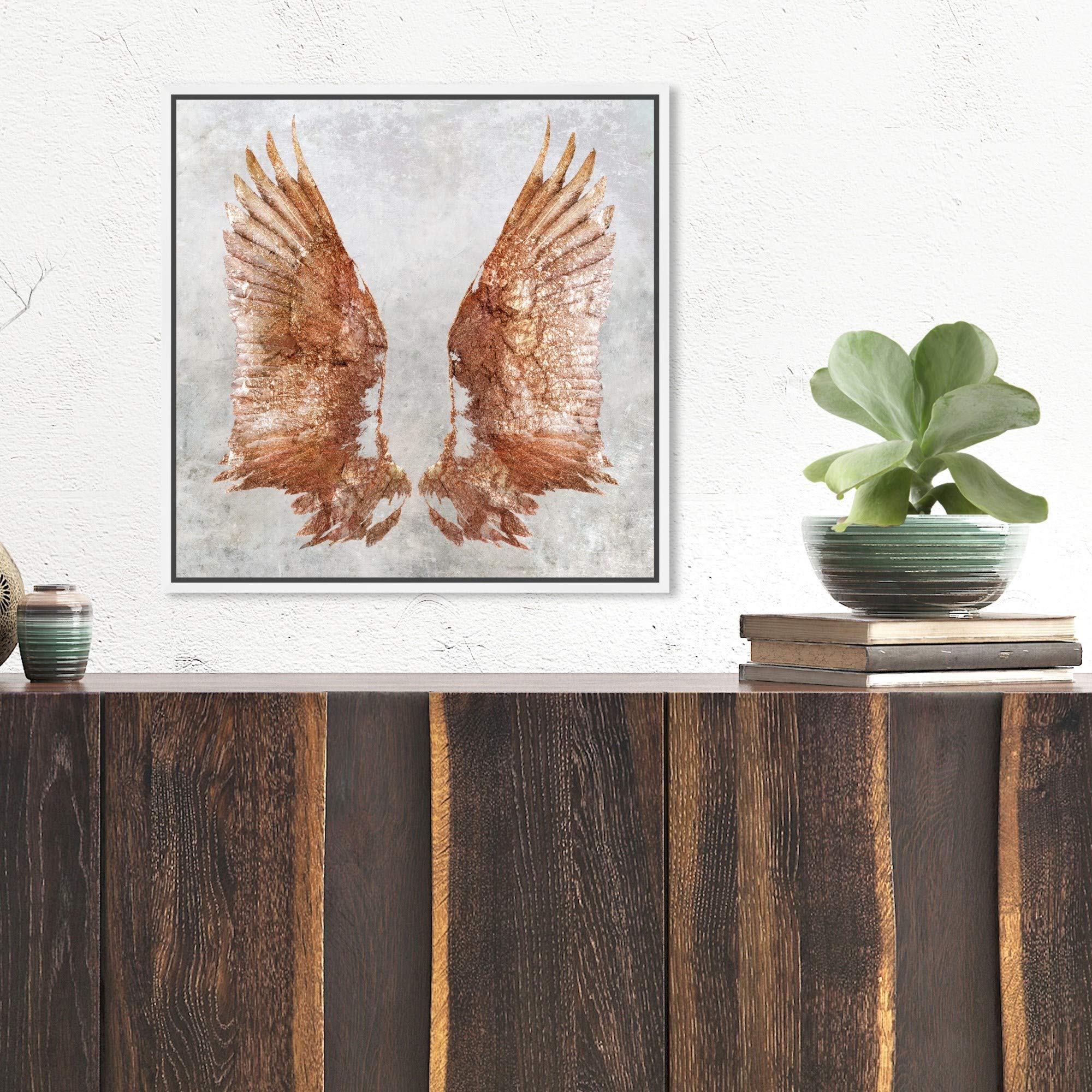 Rose Gold Wings Framed Wall Art Canvas Print - 16x16 Inch Pink & Gray Home Decor by Oliver Gal Artist Co. | Perfect for Living Room, Bedroom & Office Décor