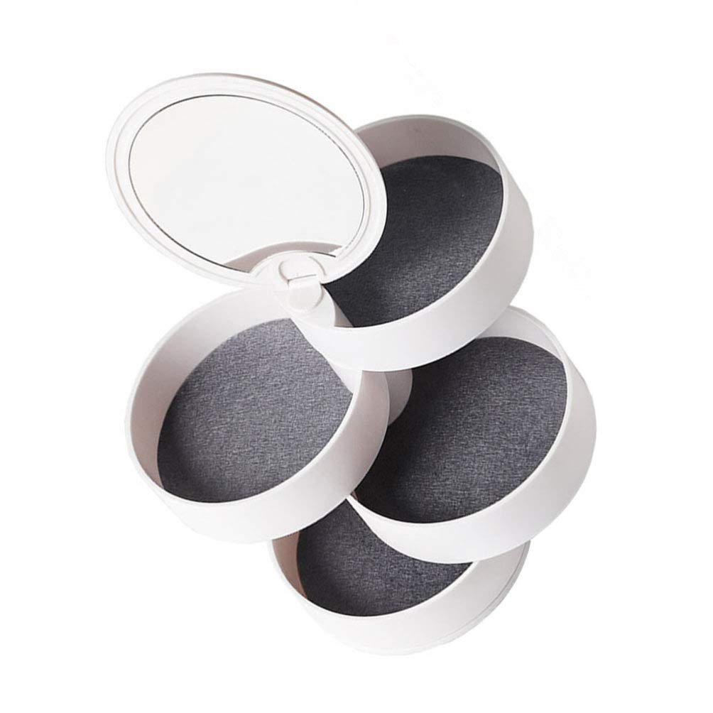 1pc Rotating Jewelry Organizer - Leather Drawer Rack for Rings, Earrings & Necklaces | Makeup Storage Case | White Plastic Cosmetic Display for Vanity, Dresser & Travel