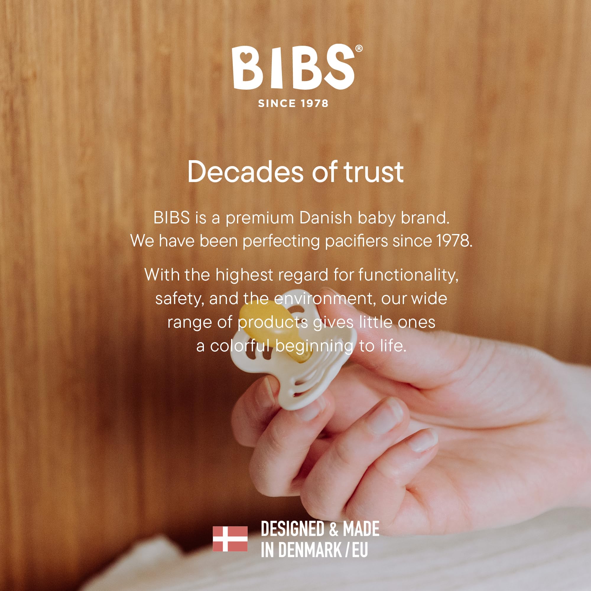 BIBS Supreme Collection Pacifiers - BPA-Free Symmetrical Nipple, Natural Rubber Latex Baby Soother (Set of 2, Vanilla/Dark Oak) for 6-18 Months | Made in Denmark | Perfect for Daycare, Travel & Comforting Fussy Babies