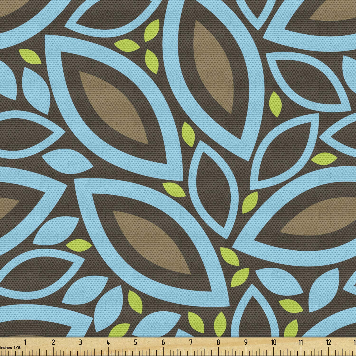 Ambesonne Leaves Fabric by The Yard - Foliage Pattern Upholstery Fabric with Retro Plant Silhouettes Design, Spring Home Decor Fabric in Taupe Blue Green for DIY Projects, Curtains & Pillow Covers