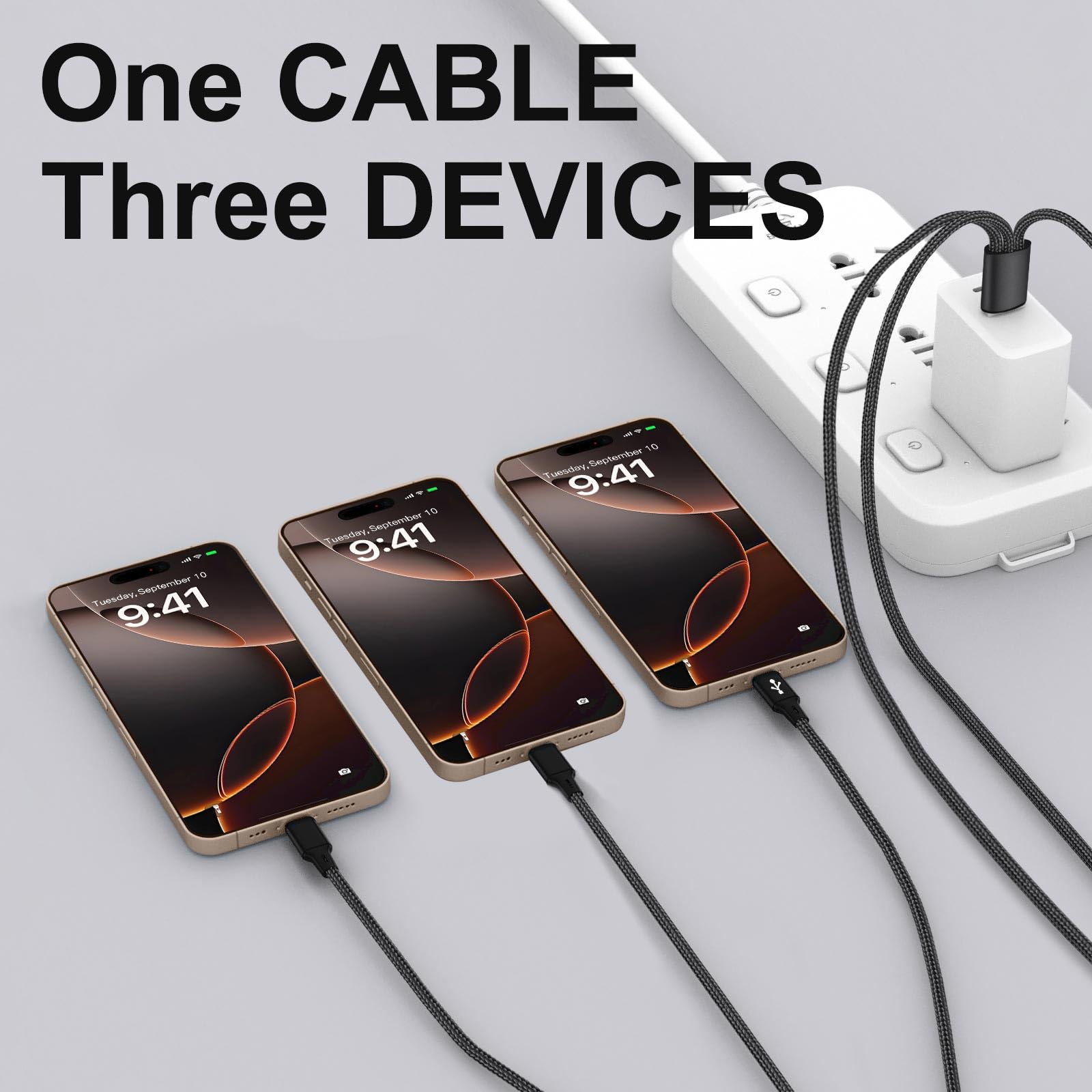 Premium 4ft 3-in-1 USB-C to 3 USB-C Splitter Cable - Fast Charging & Data Sync for iPhone 16/15, iPad Pro/Air, Samsung Galaxy S24, Google Pixel, LG, Cameras - Perfect for Travel, Office & Multi-Device Charging