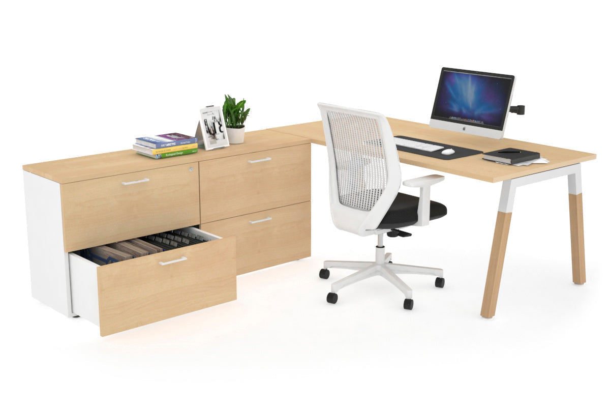 Premium Quadro A Legs Executive Desk with Wooden Legs & White Cross Beam - 1800L x 700W - Perfect for Home Office, Conference Rooms & Executive Workspaces