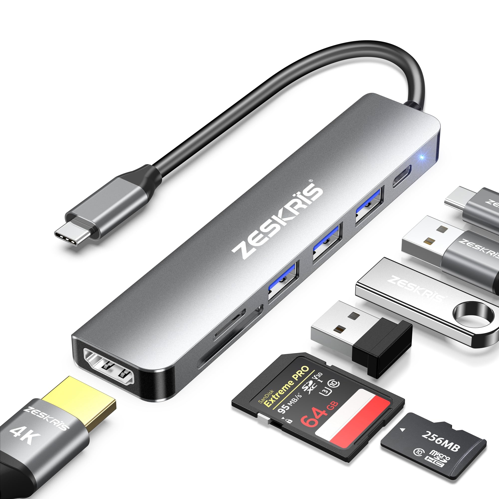 7-in-1 USB C Hub with 4K HDMI, 100W PD Charging, 3 USB-A Ports, SD/TF Card Reader - Compatible with MacBook Pro/Air, iPad Pro, iMac, iPhone 15 Pro/Pro Max, XPS, Thinkpad - Perfect for Work, Travel & Home Office Connectivity