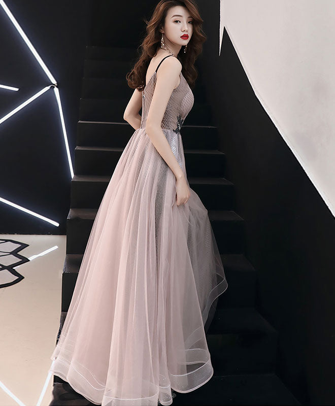 Elegant Champagne V-Neck Tulle Long Prom Dress for Women - Perfect for Evening Gala, Formal Dances & Special Occasions