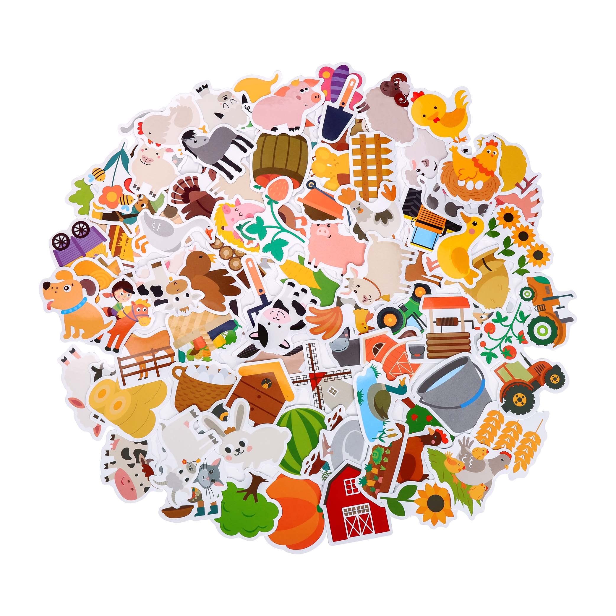 100 Pack Animal Stickers - Farm Animal Party Decorations for Kids, Cow Pig Sheep Sticker Set for Classroom, Scrapbooking & Party Favors | Perfect for Birthdays, School Projects & DIY Crafts