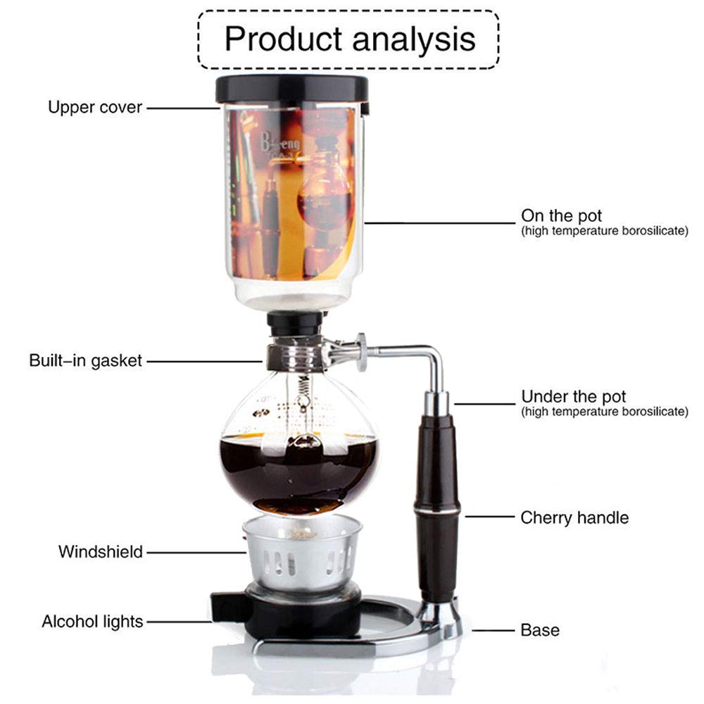 Premium Glass Coffee Syphon Vacuum Brewer - Elegant Stovetop Coffee Maker for Home & Cafe Use | Perfect for Pour-Over, Cold Brew & Specialty Coffee Preparation