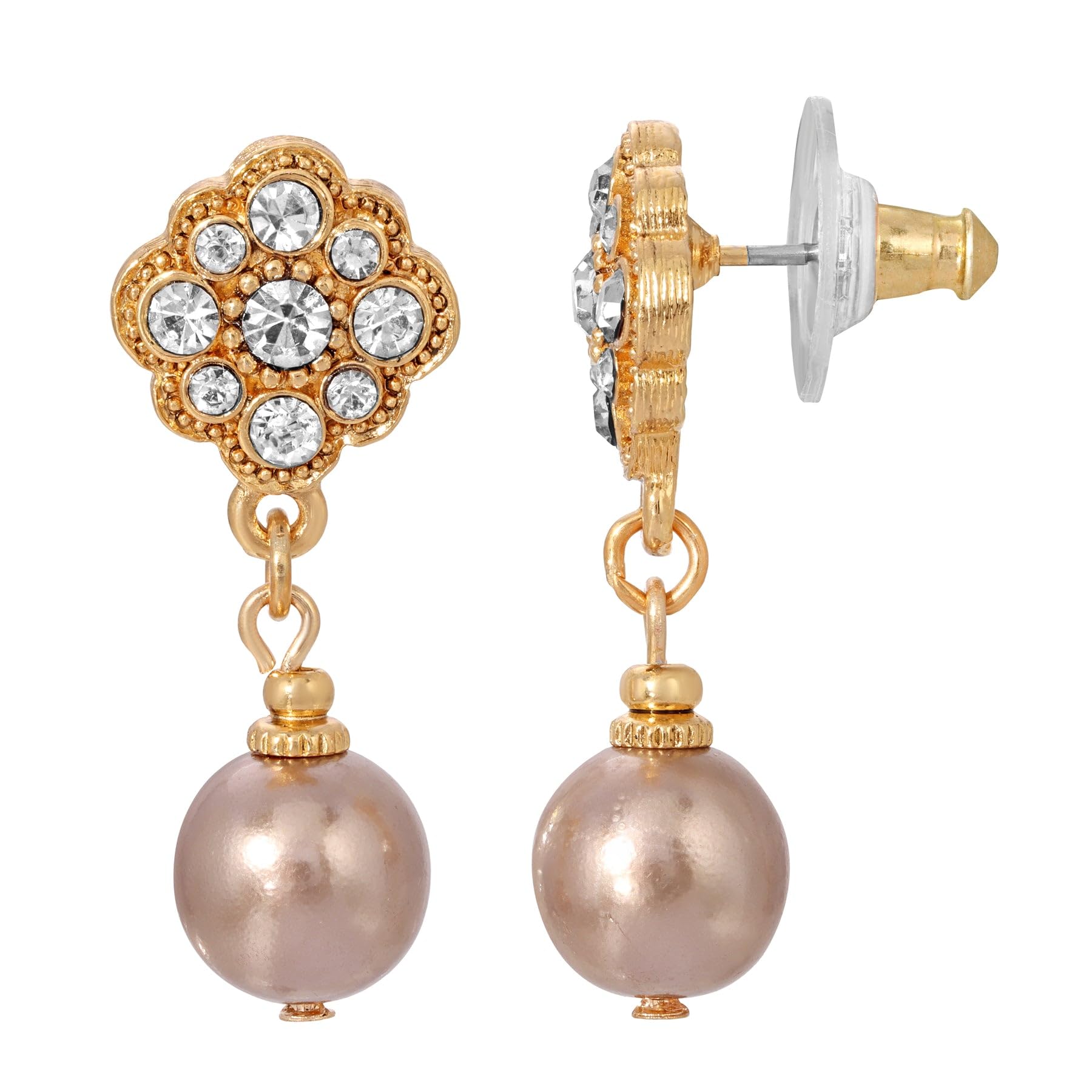 1928 Jewelry Women's Bridal Simulated Pearl & Crystal Drop Earrings - Elegant Wedding Accessories for Brides, Bridesmaids & Formal Events