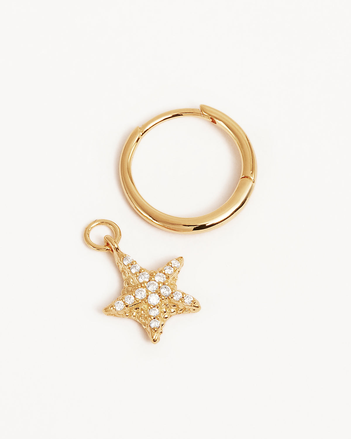 18K Gold Vermeil Crystal Starfish Hoop Earrings - Dainty Beach Jewelry for Summer Vacations & Coastal Weddings