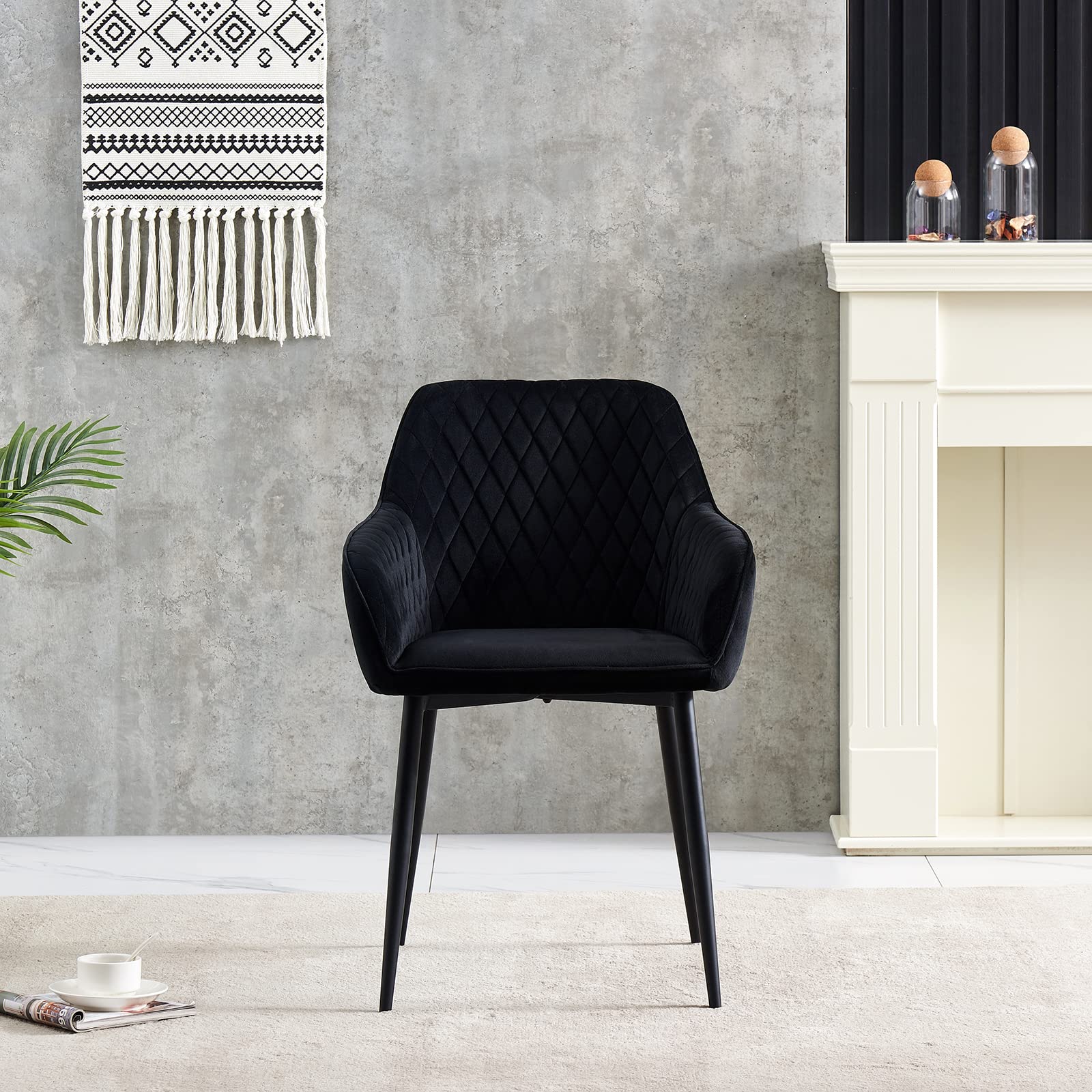 Modern Velvet Upholstered Dining Chairs Set of 4 - Black High Back Kitchen Chairs with Metal Legs for Dining Room, Kitchen, and Home Decor