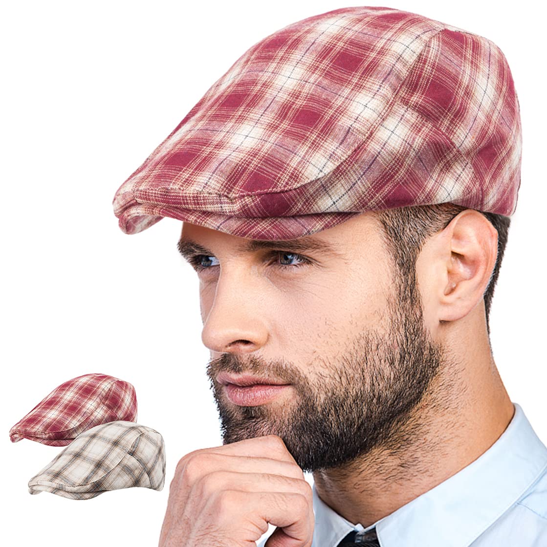 LADYBRO 2-Pack Unisex Flat Cap Newsboy Hats for Men & Women - Vintage Scally Cap Summer Golf Hat for Outdoor Activities, Travel & Casual Wear