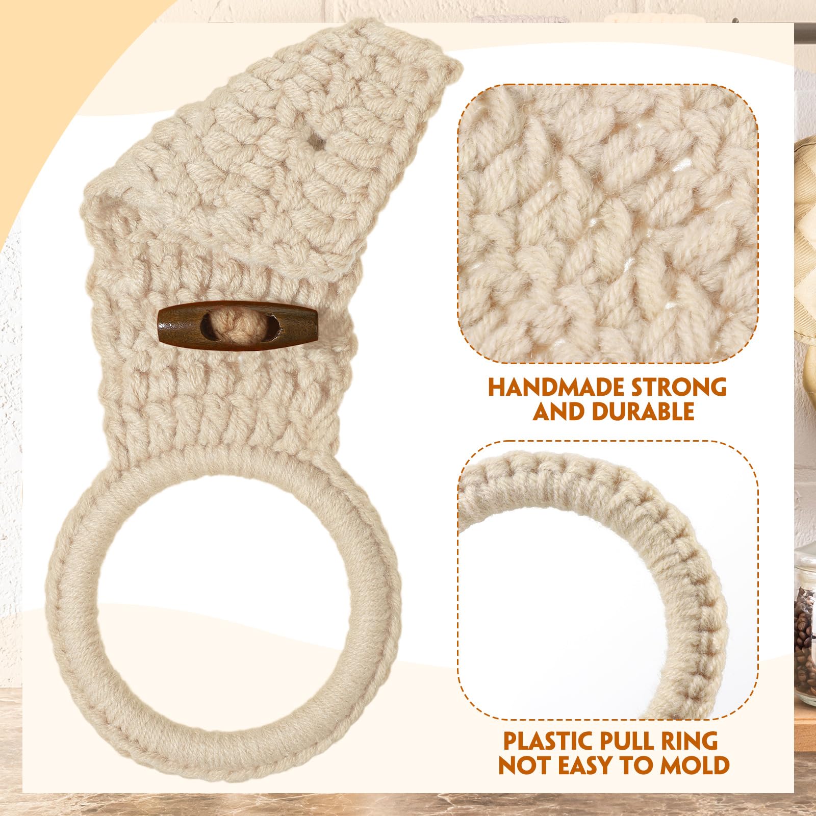 Hoolerry 8-Piece Crochet Hanging Kitchen Towel Set with Ring & Button Loop - Dish Towel Holder for Oven, Stove, Cabinet Door - 8 Elegant Colors (Round) - Perfect for Farmhouse, Rustic & Modern Kitchens