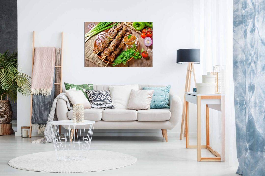 Turkish Doner Kebab Grill Canvas Wall Art - 24x16 Inch Kabob Food Painting Print for Restaurant & Home Decor | Perfect for Dining Room, Kitchen & Mediterranean Theme Decorations