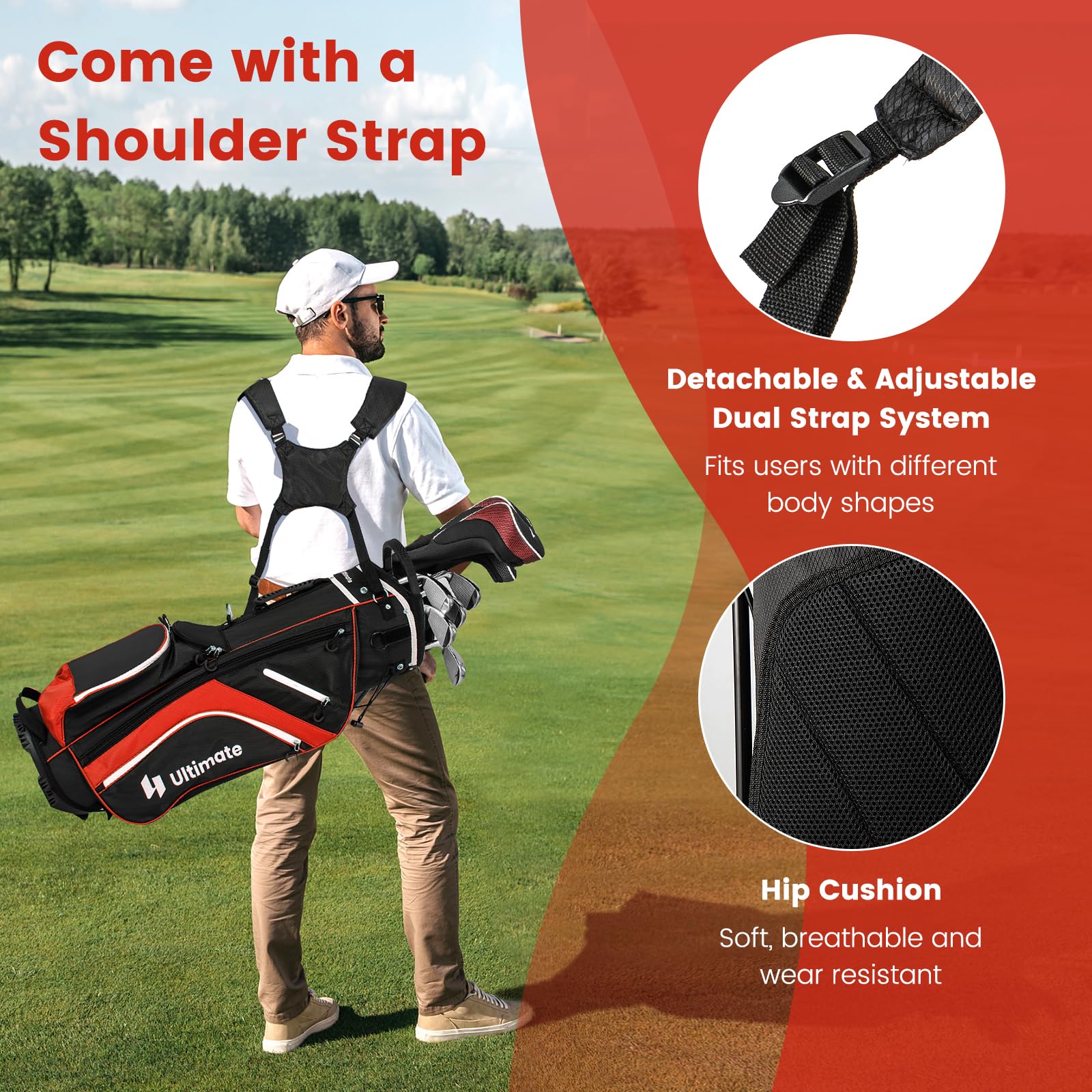 **Tangkula Lightweight Golf Stand Bag with 14-Way Top Dividers & 6 Pockets - Includes Cooler Bag, Adjustable Dual Strap & Rain Hood - Perfect for Men & Women Golfers on the Course or Driving Range**